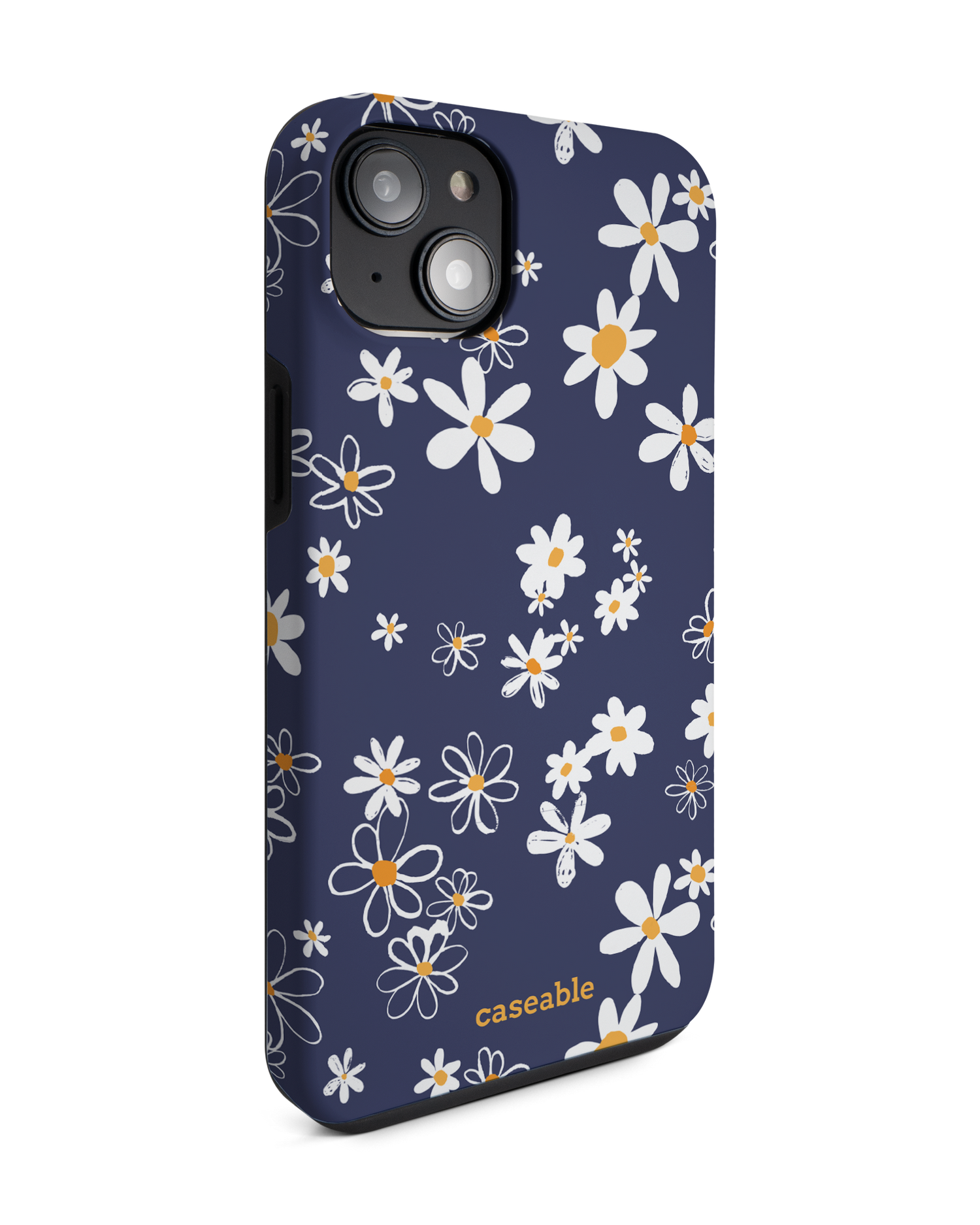 Navy Daisies Premium Phone Case for Apple iPhone 14 Plus: View from the left side