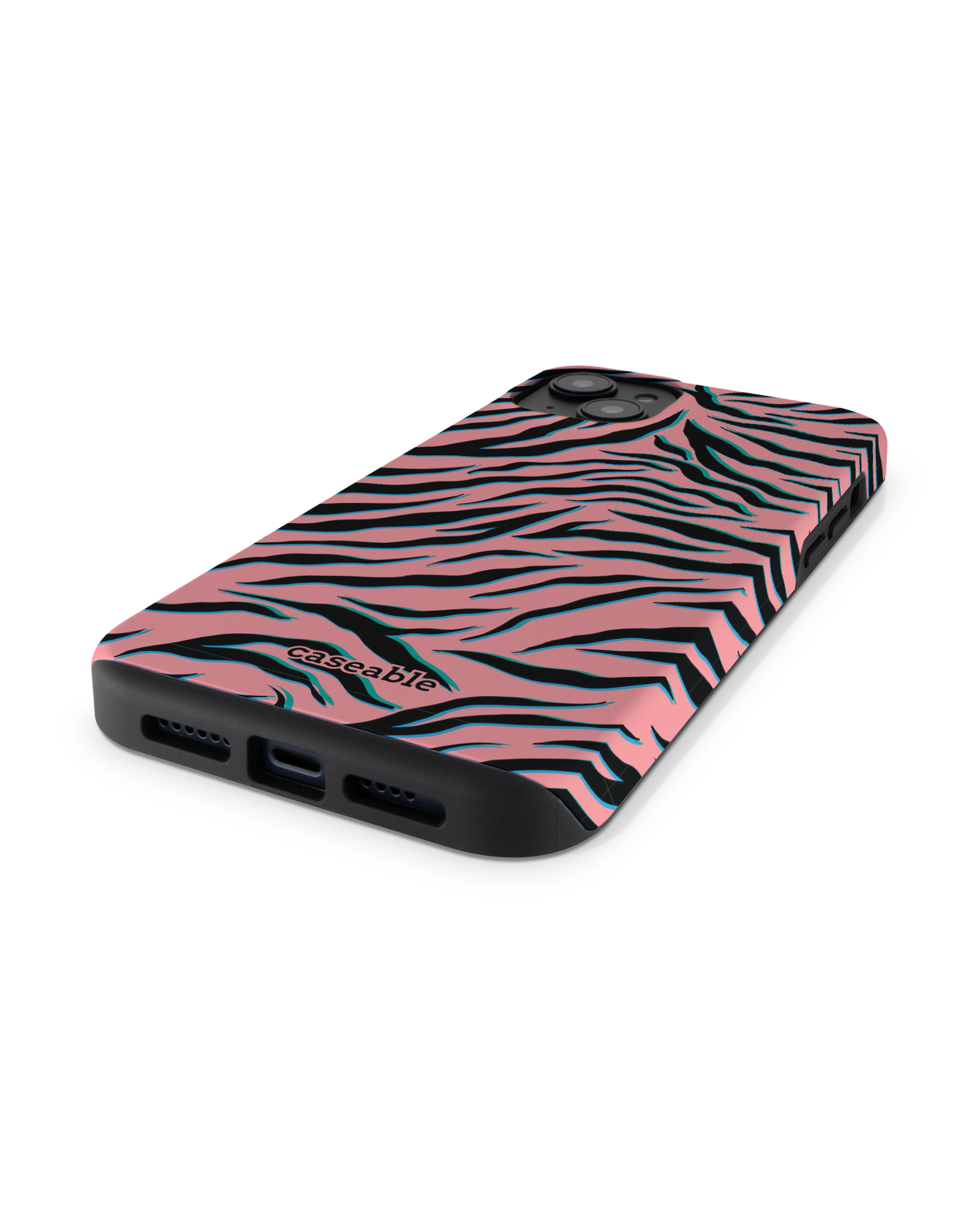 Pink Zebra Premium Phone Case for Apple iPhone 14 Plus: Lying