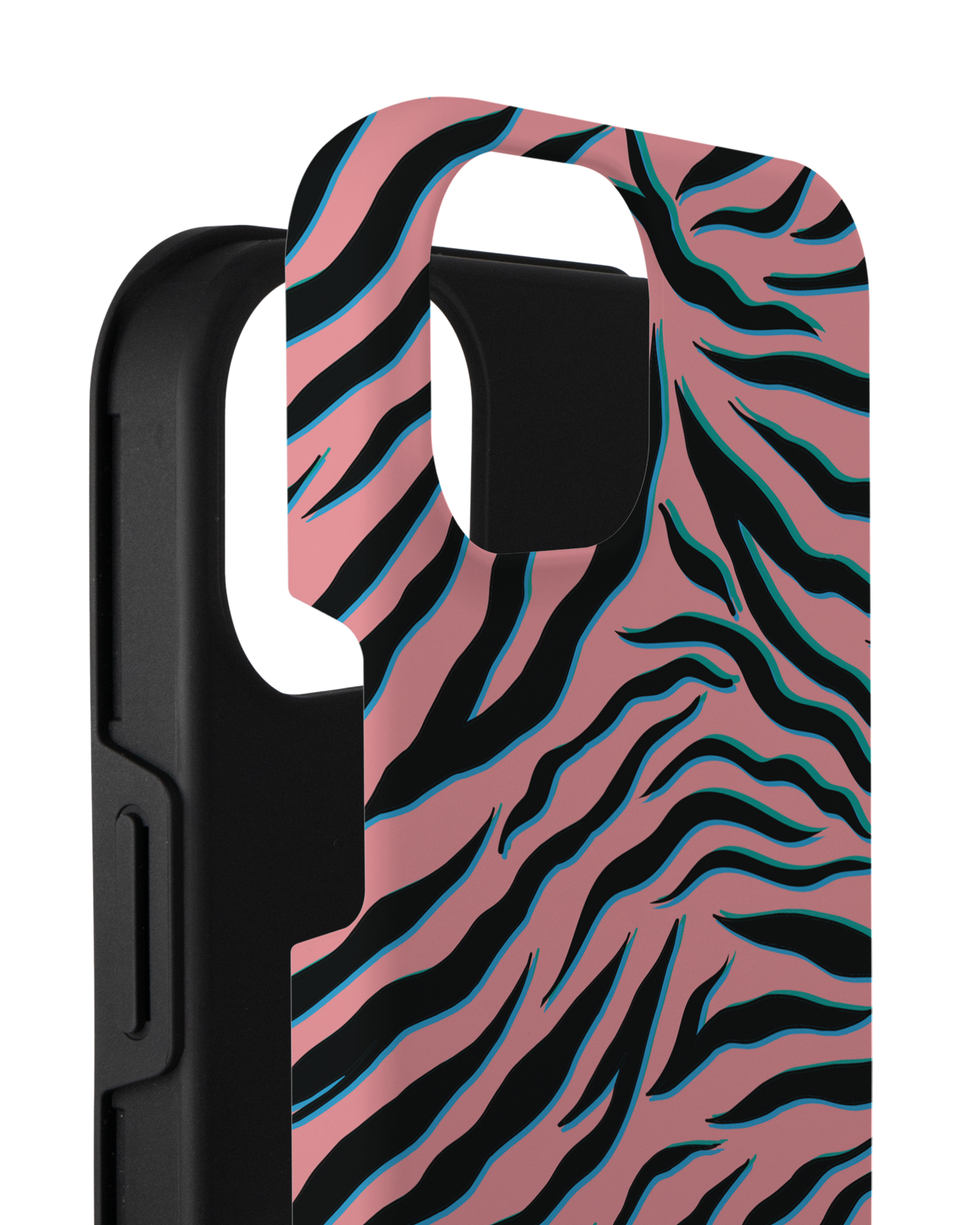 Pink Zebra Premium Phone Case for Apple iPhone 14 Plus consisting of 2 parts