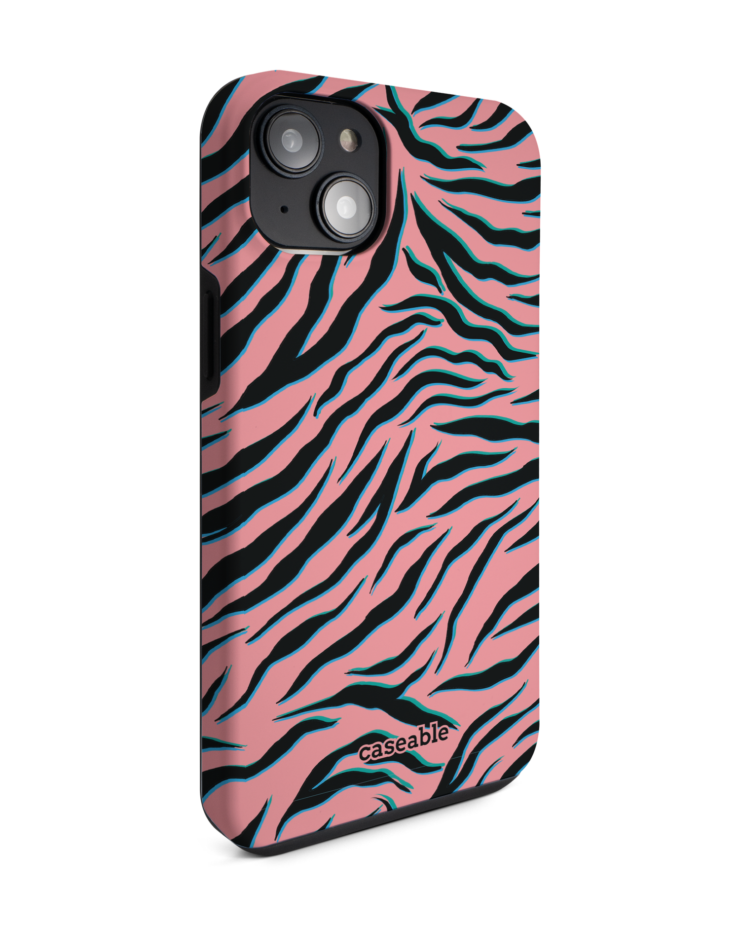 Pink Zebra Premium Phone Case for Apple iPhone 14 Plus: View from the left side