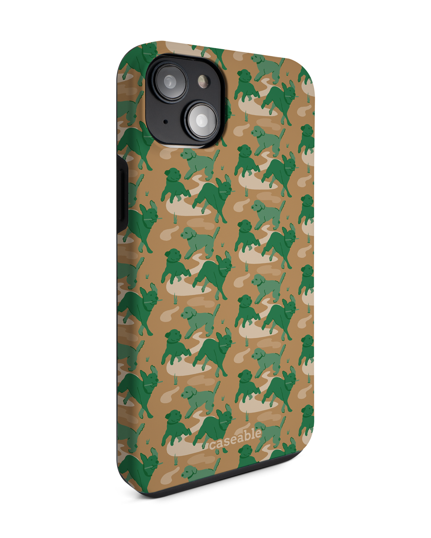 Dog Camo Premium Phone Case for Apple iPhone 14 Plus: View from the left side