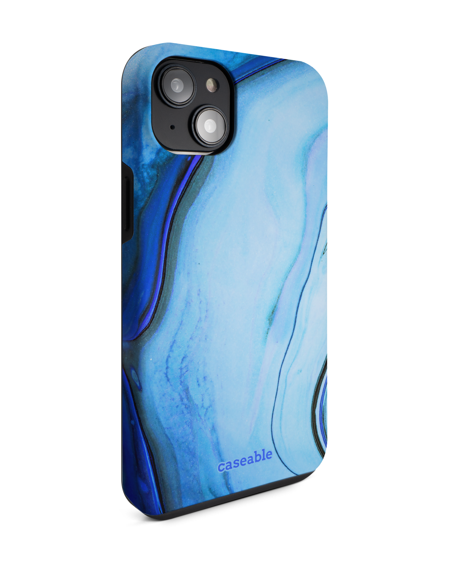 Cool Blues Premium Phone Case for Apple iPhone 14 Plus: View from the left side