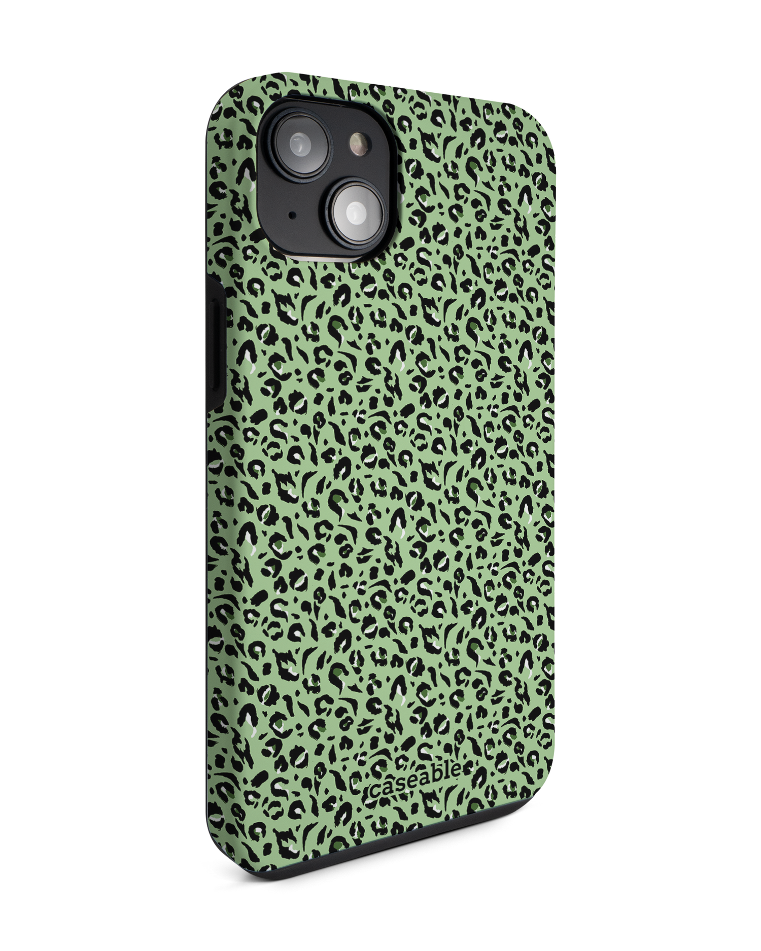 Mint Leopard Premium Phone Case for Apple iPhone 14 Plus: View from the left side