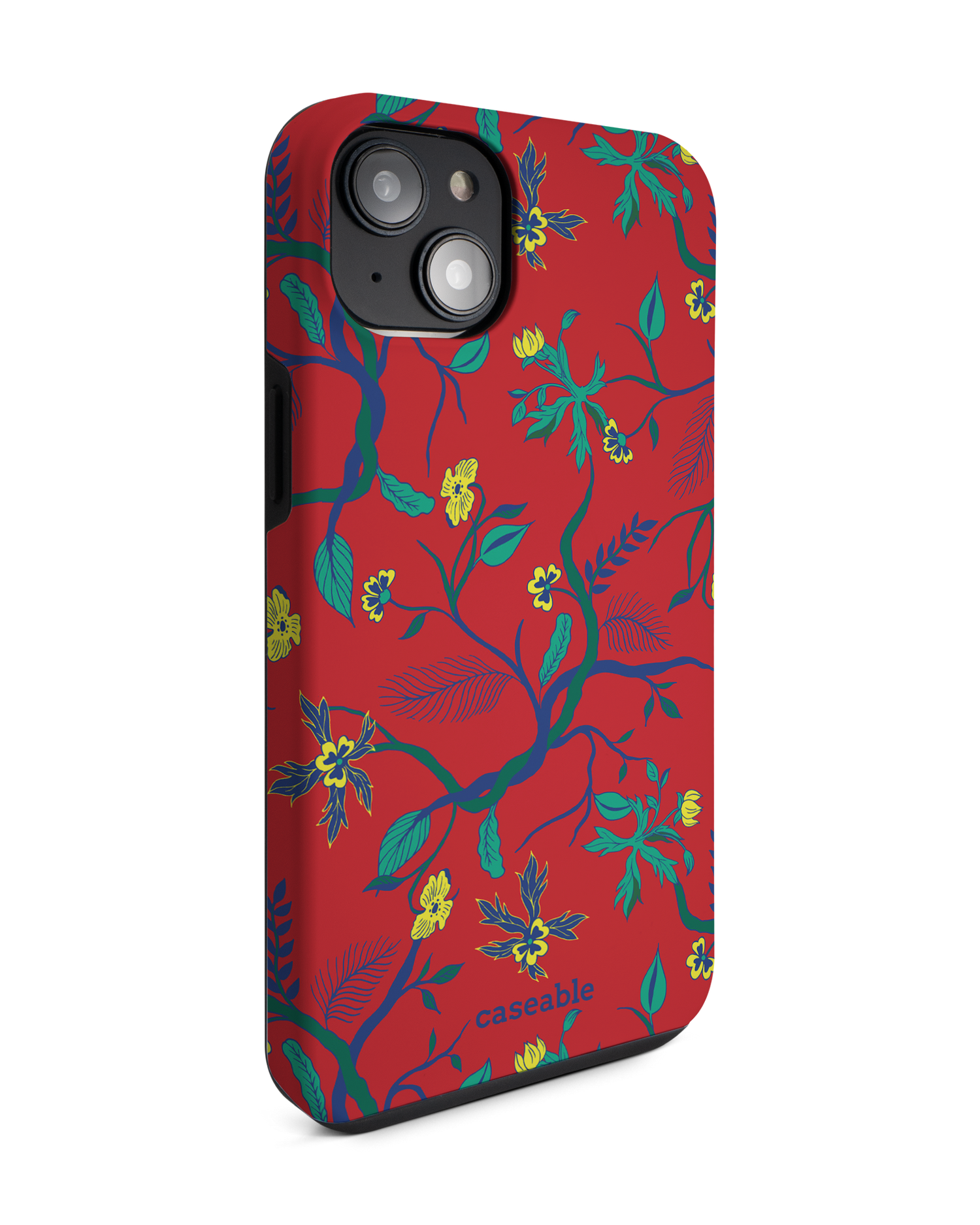 Ultra Red Floral Premium Phone Case for Apple iPhone 14 Plus: View from the left side