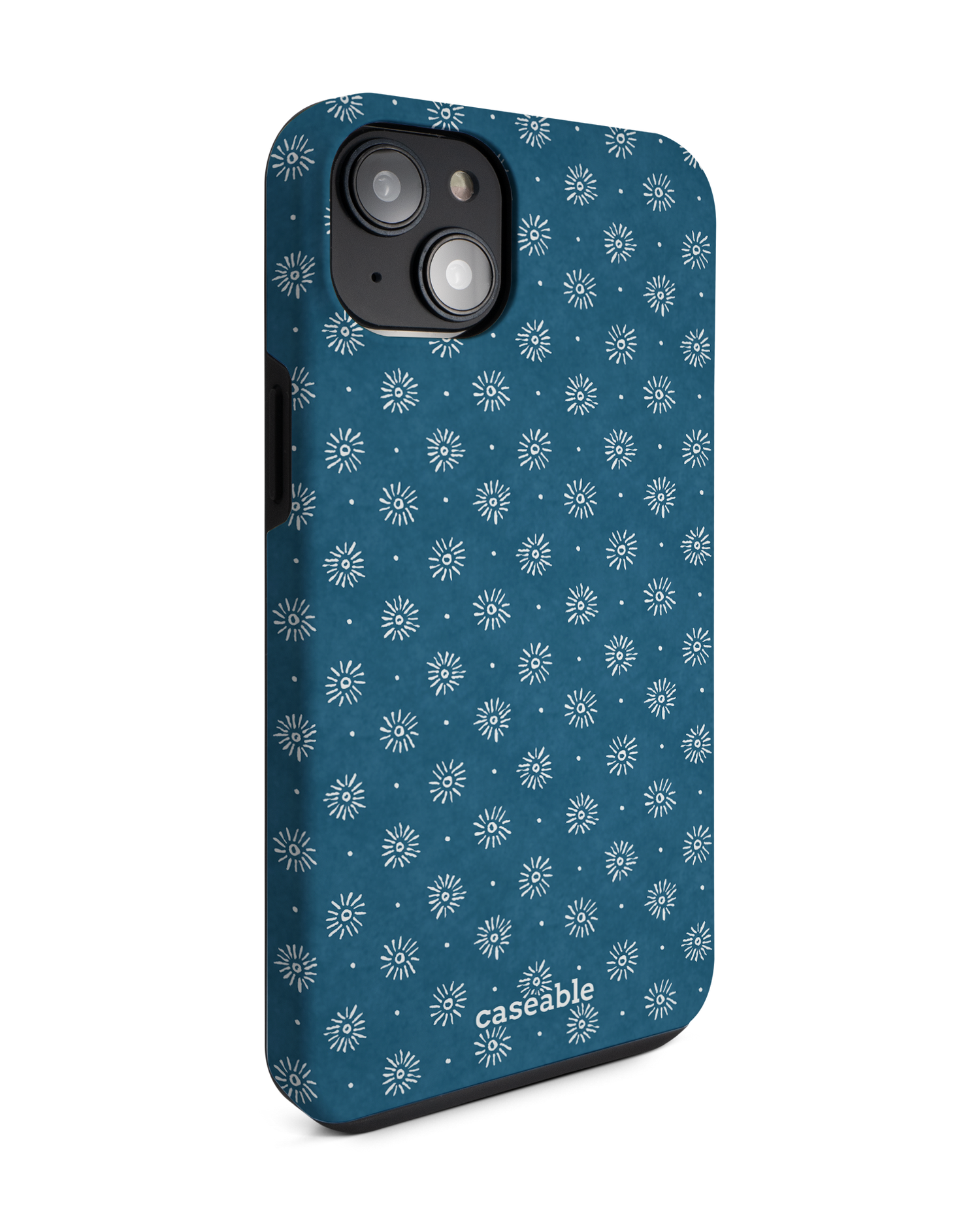 Indigo Sun Pattern Premium Phone Case for Apple iPhone 14 Plus: View from the left side