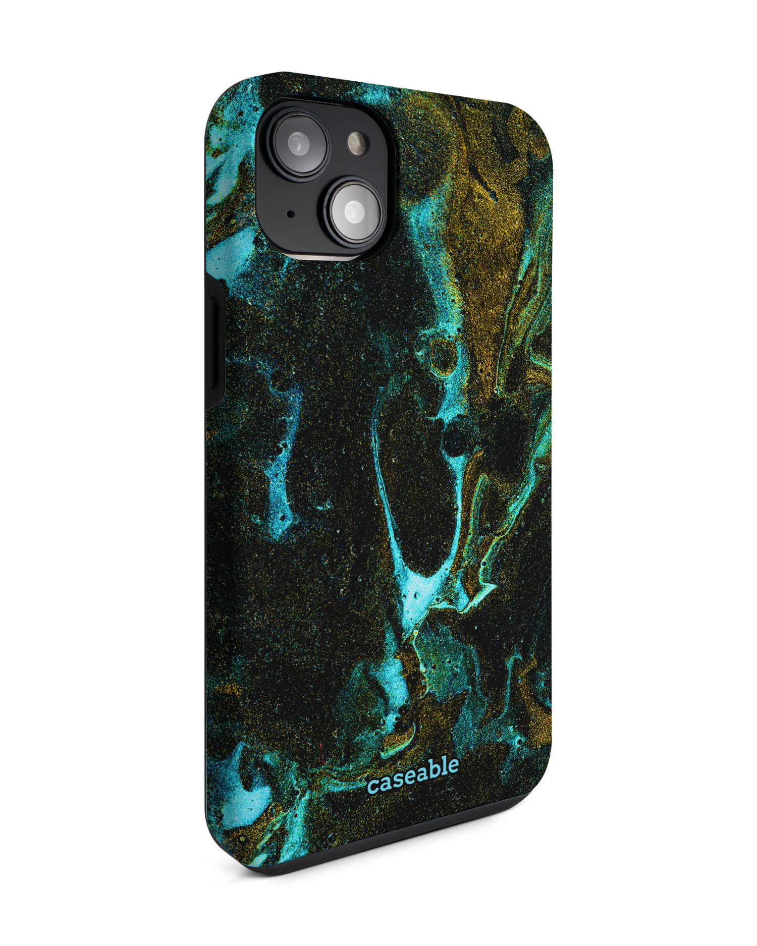 Mint Gold Marble Sparkle Premium Phone Case for Apple iPhone 14 Plus: View from the left side