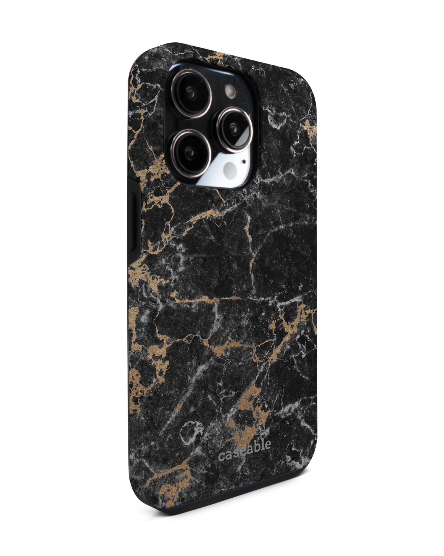 Marble and Gold Premium Phone Case for Apple iPhone 14 Pro: View from the left side