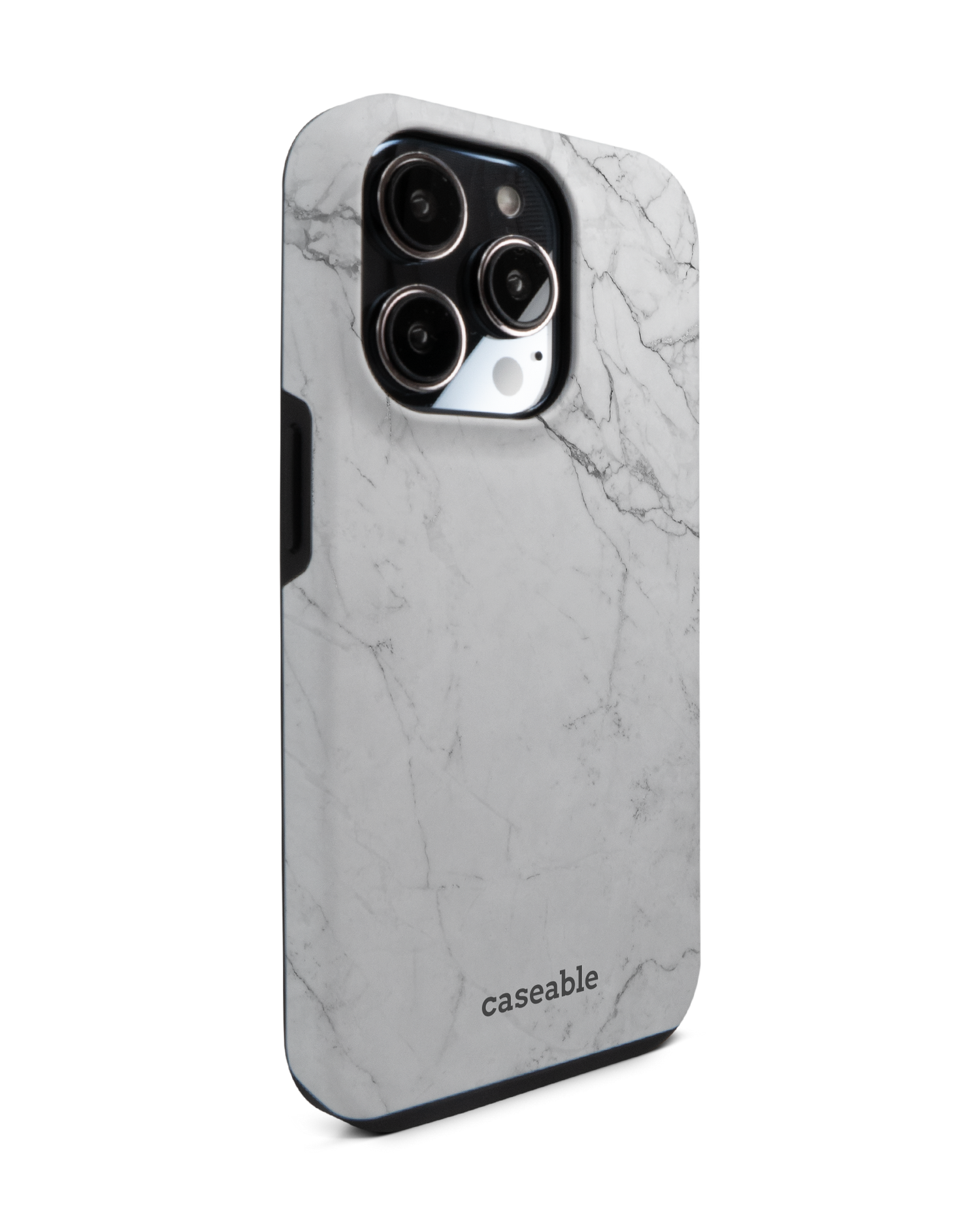 White Marble Premium Phone Case for Apple iPhone 14 Pro: View from the left side