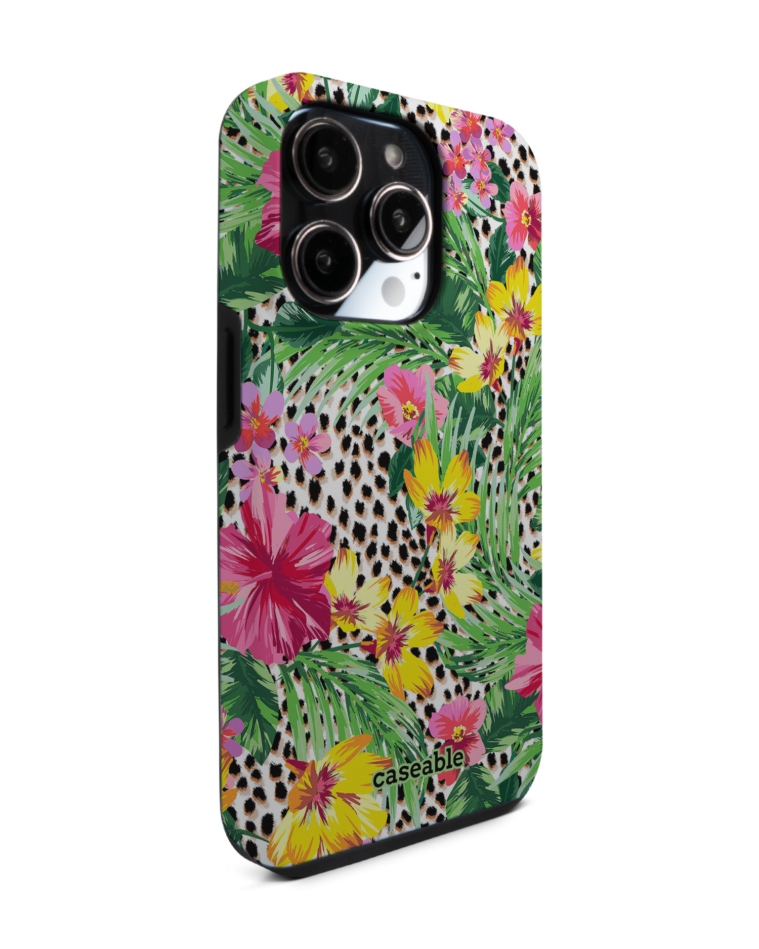 Tropical Cheetah Premium Phone Case for Apple iPhone 14 Pro: View from the left side