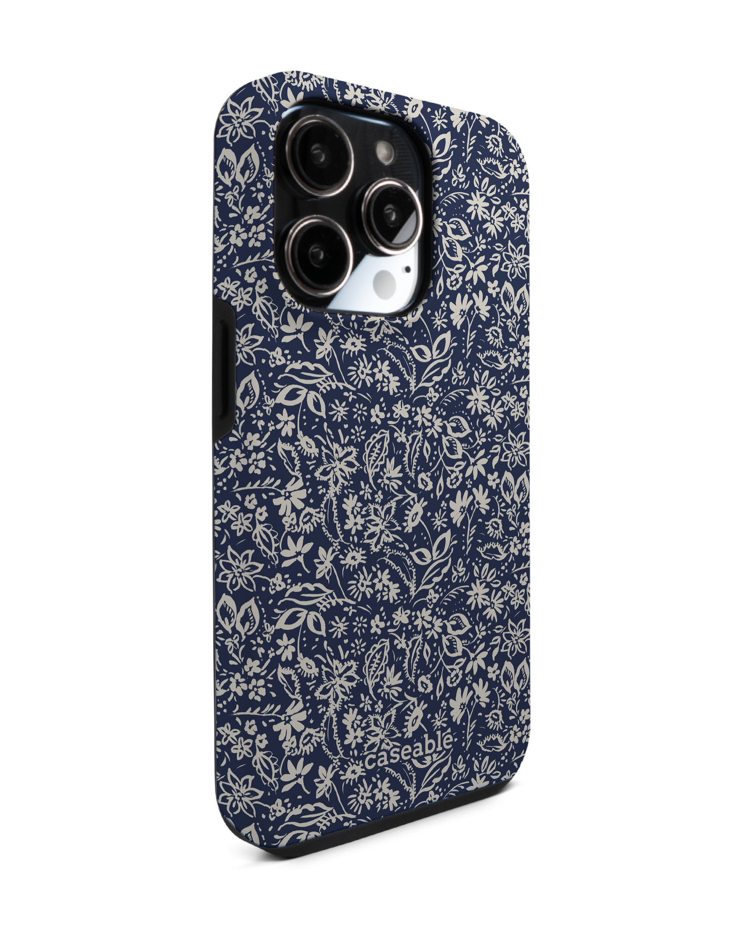 Ditsy Blue Paisley Premium Phone Case for Apple iPhone 14 Pro: View from the left side