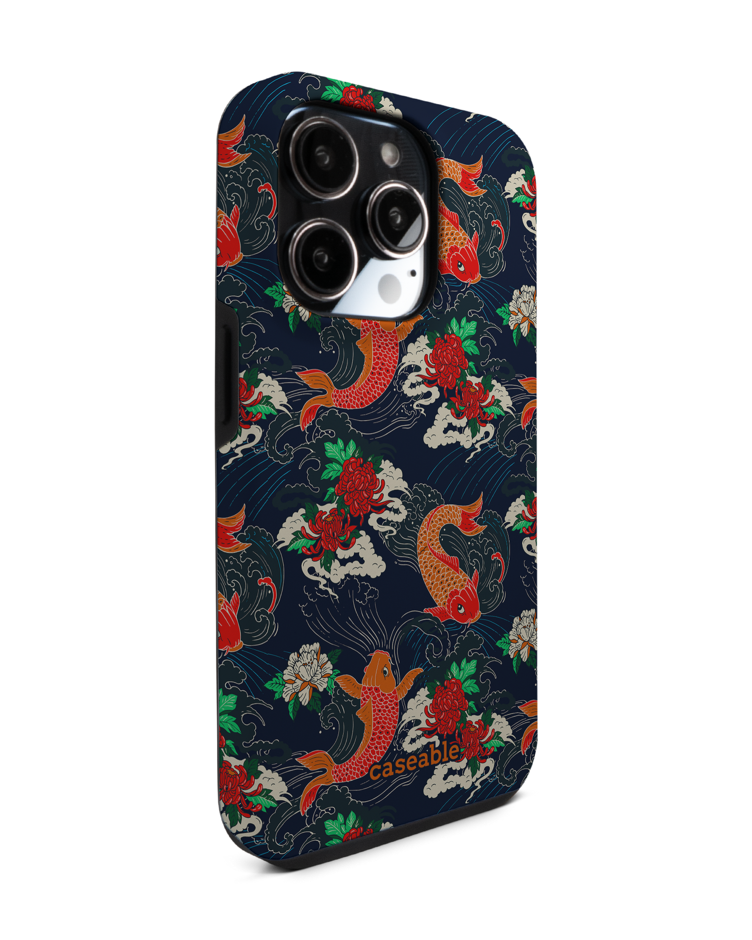 Repeating Koi Premium Phone Case for Apple iPhone 14 Pro: View from the left side