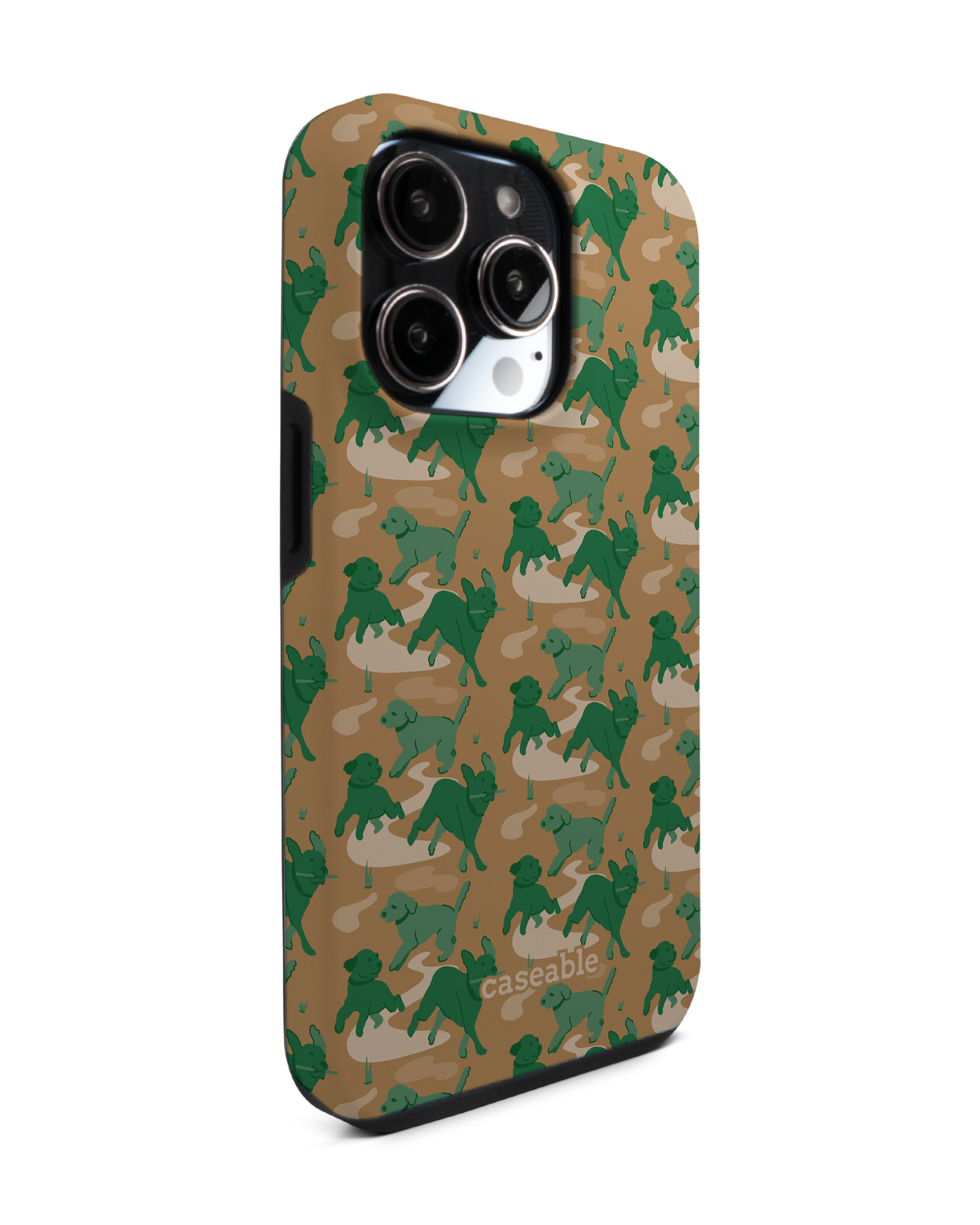 Dog Camo Premium Phone Case for Apple iPhone 14 Pro: View from the left side