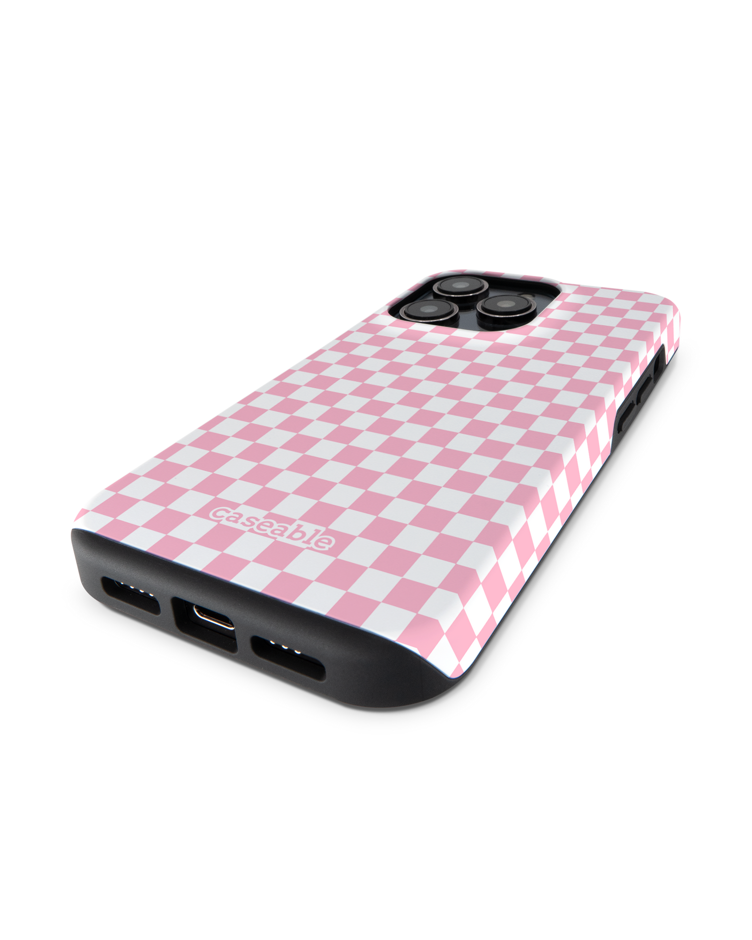 Pink Checkerboard Premium Phone Case for Apple iPhone 14 Pro: Lying