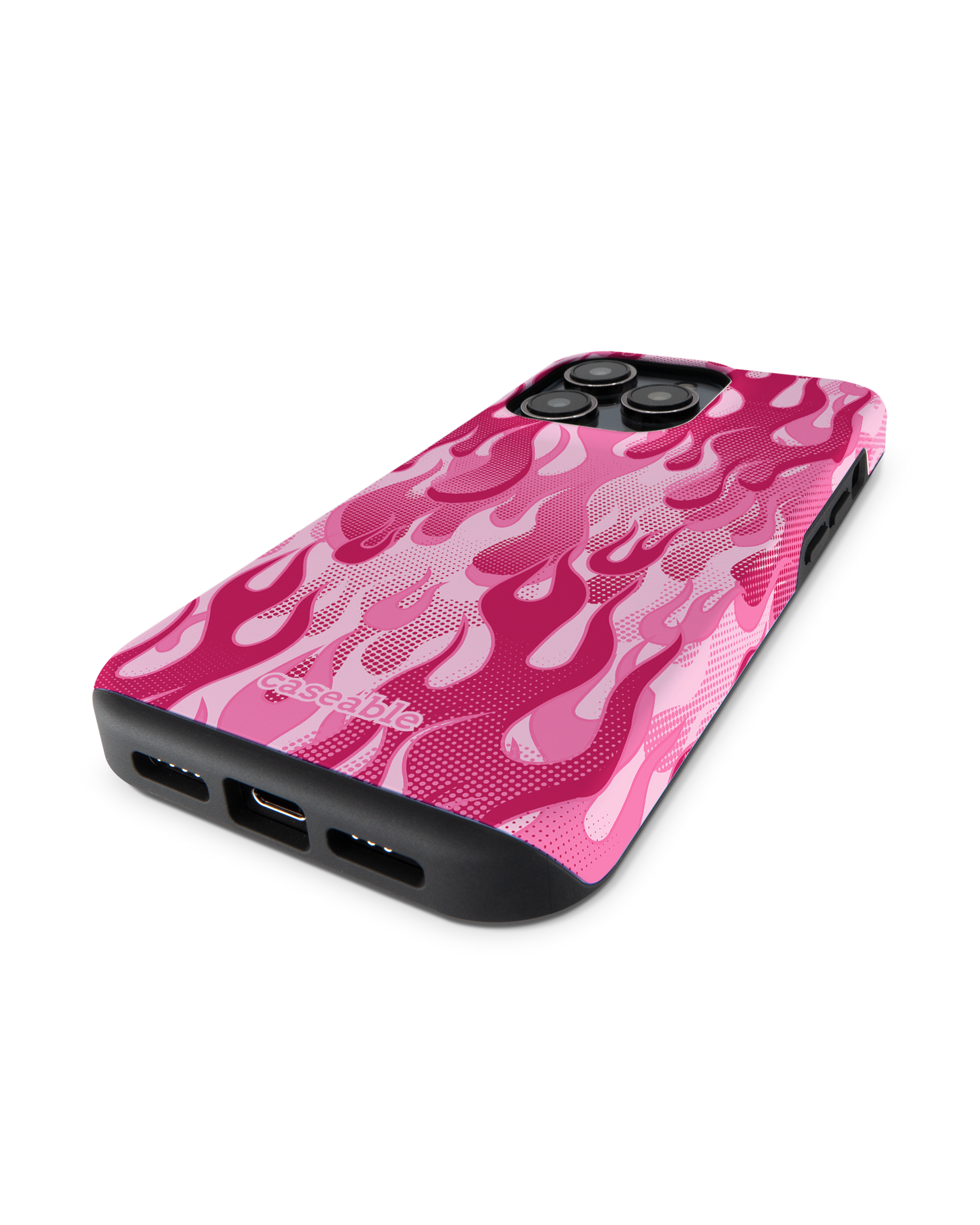 Pink Flames Premium Phone Case for Apple iPhone 14 Pro: Lying