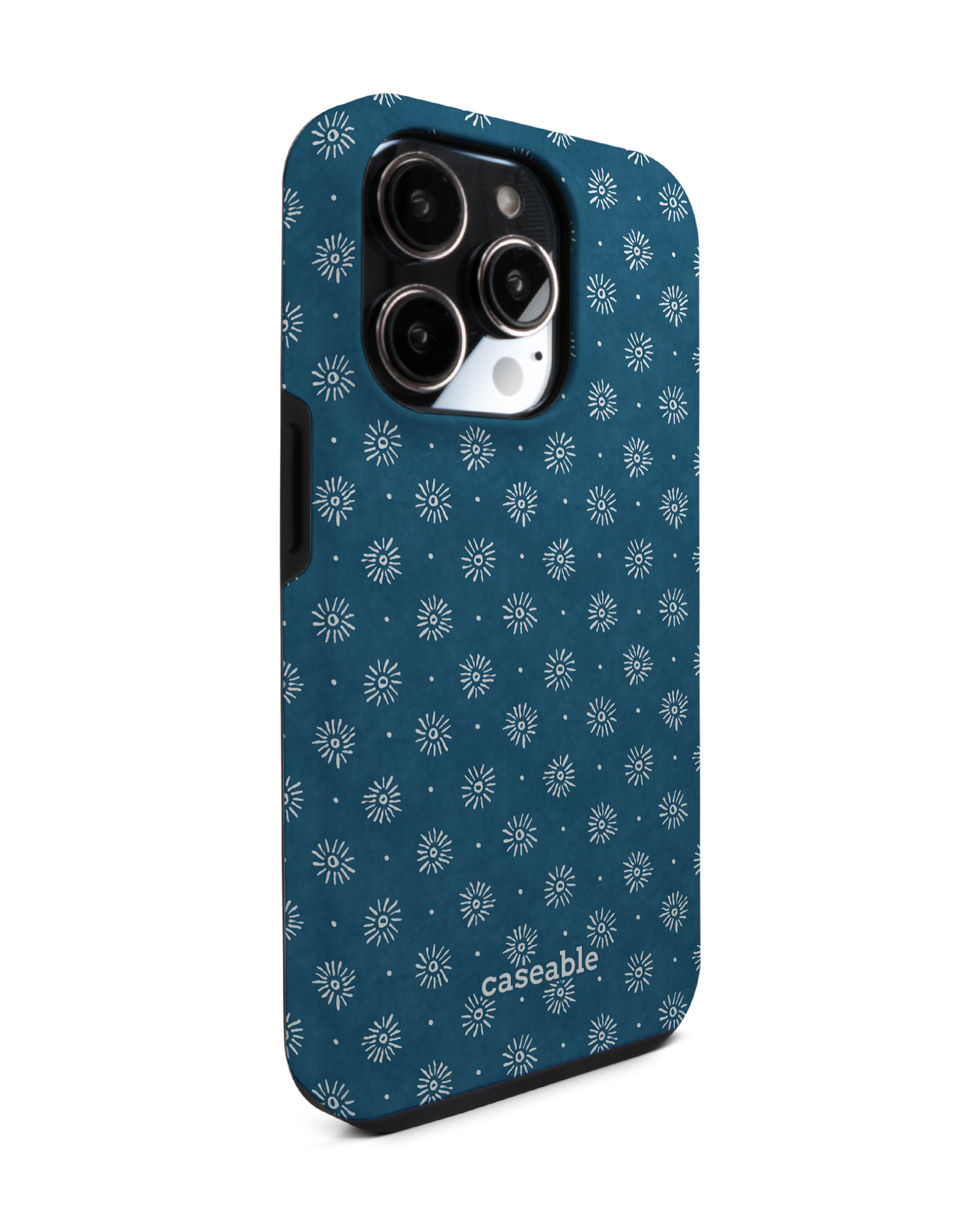 Indigo Sun Pattern Premium Phone Case for Apple iPhone 14 Pro: View from the left side