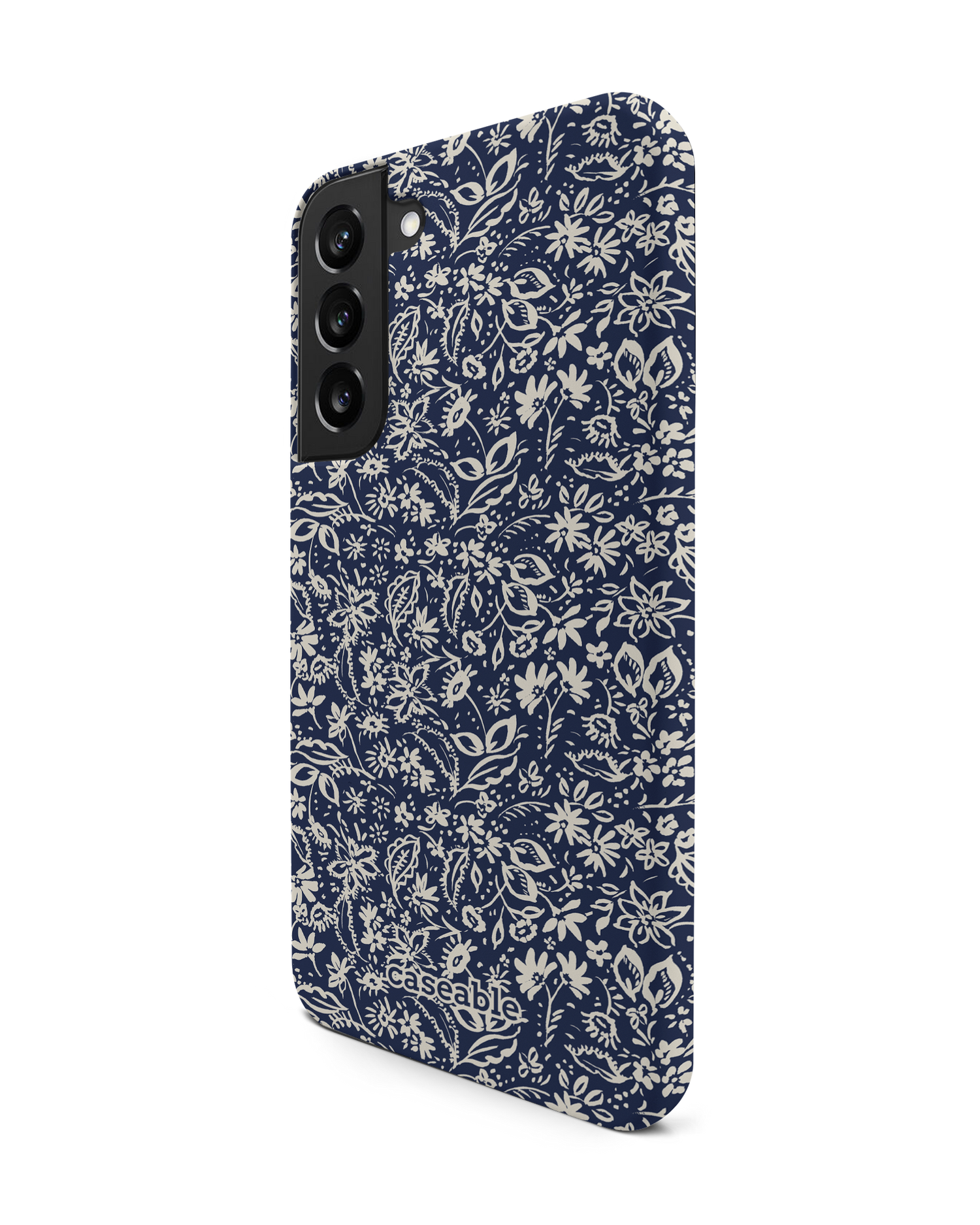 Ditsy Blue Paisley Premium Phone Case Samsung Galaxy S22 Plus 5G: View from the right side