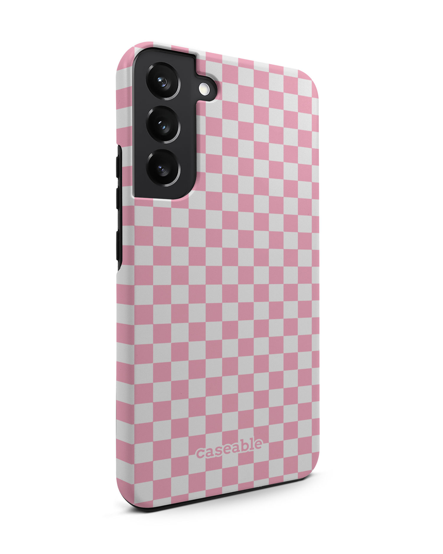 Pink Checkerboard Premium Phone Case Samsung Galaxy S22 Plus 5G: View from the left side