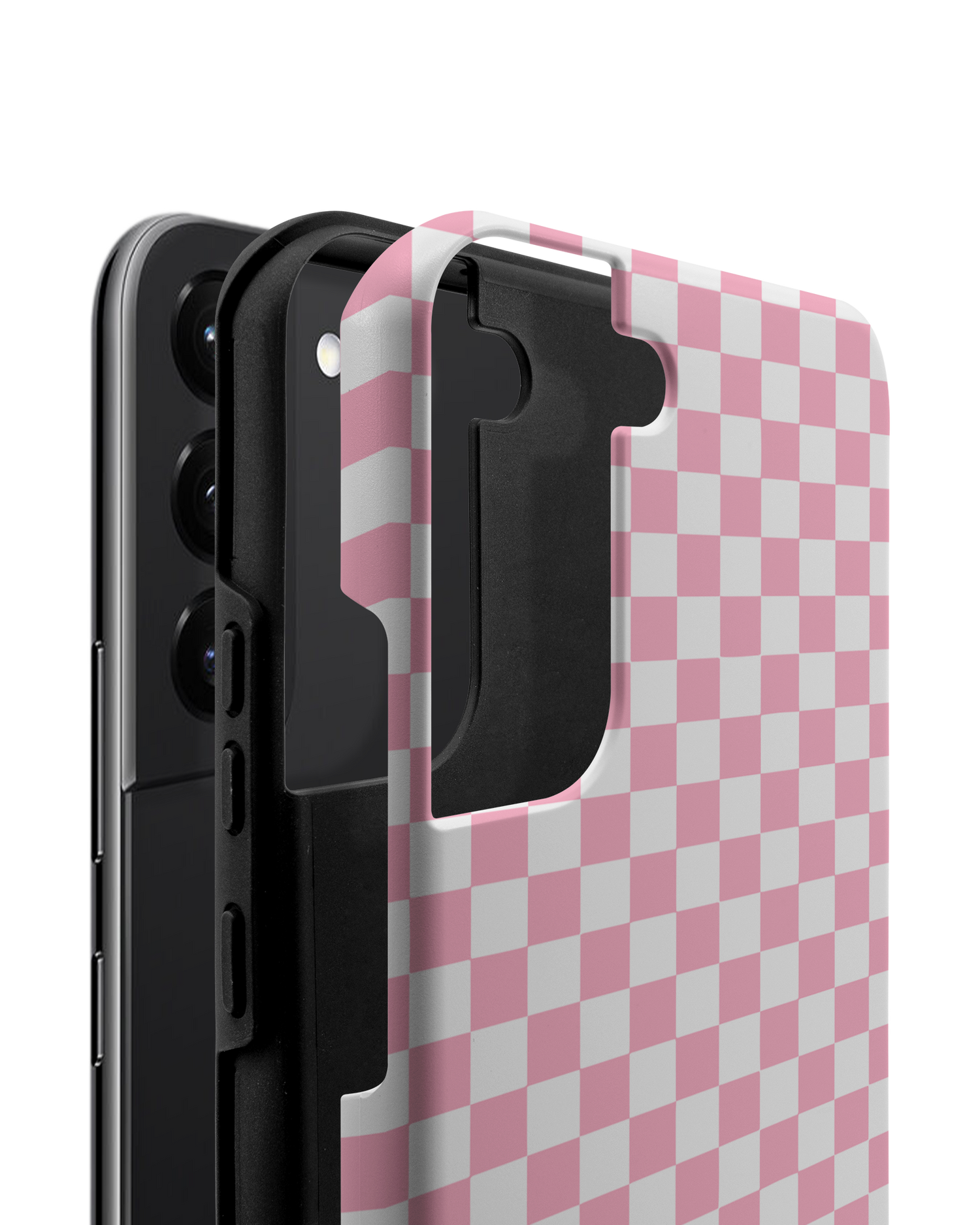 Pink Checkerboard Premium Phone Case Samsung Galaxy S22 Plus 5G consisting of 2 parts