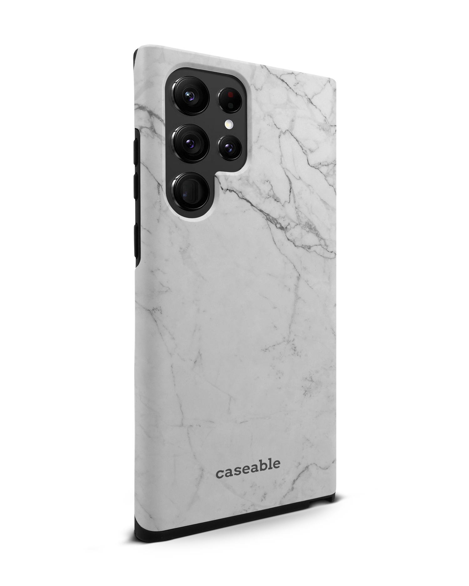 White Marble Premium Phone Case Samsung Galaxy S22 Ultra 5G: View from the left side