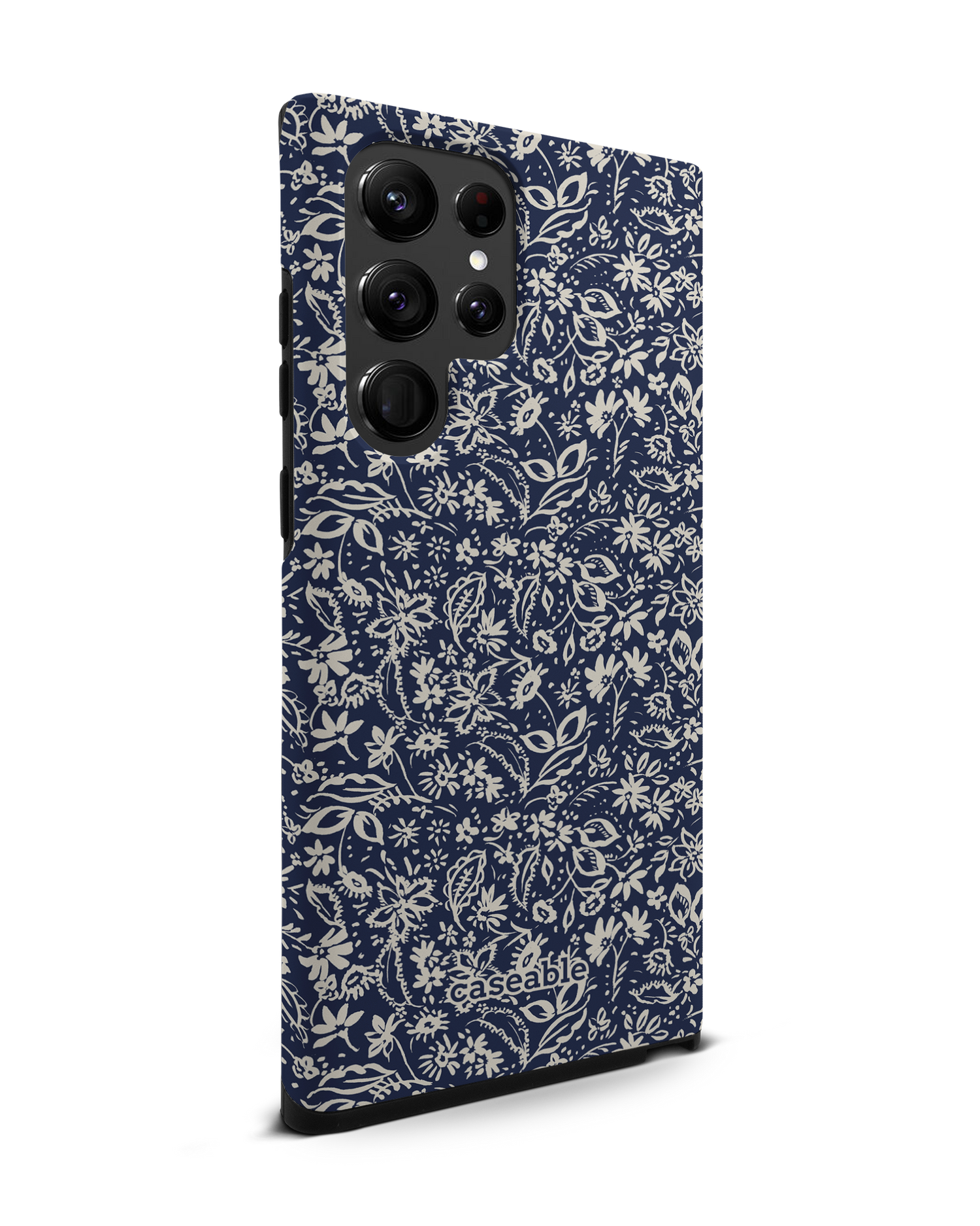 Ditsy Blue Paisley Premium Phone Case Samsung Galaxy S22 Ultra 5G: View from the left side