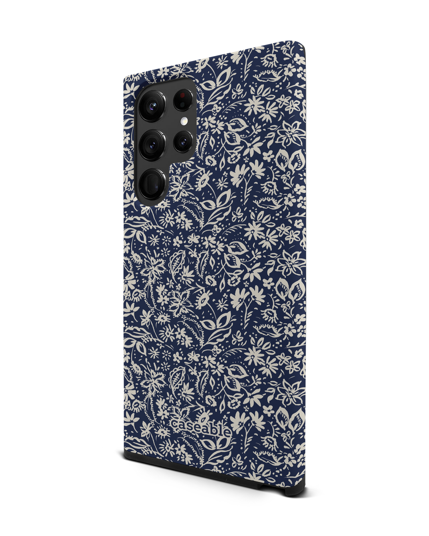 Ditsy Blue Paisley Premium Phone Case Samsung Galaxy S22 Ultra 5G: View from the right side