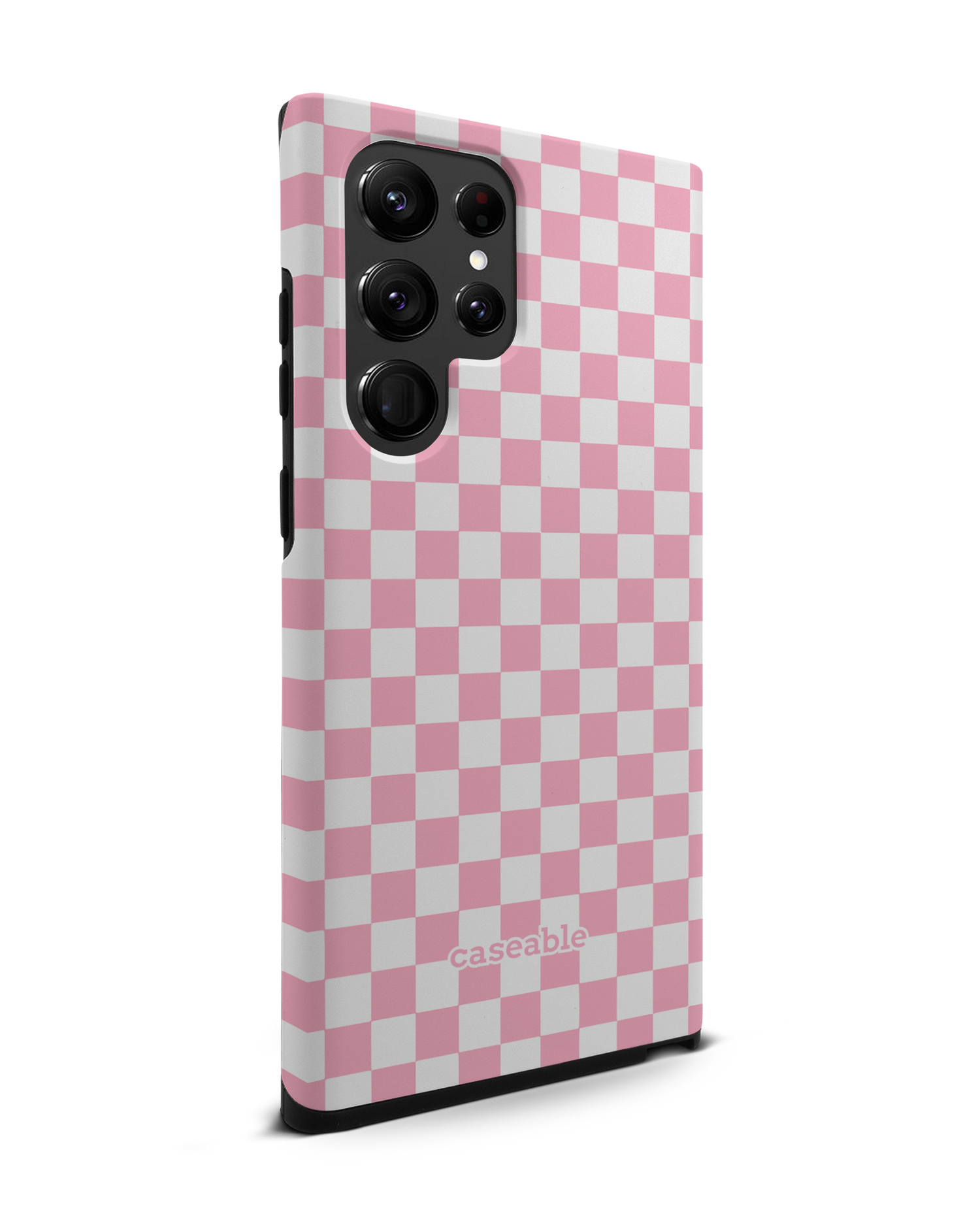 Pink Checkerboard Premium Phone Case Samsung Galaxy S22 Ultra 5G: View from the left side
