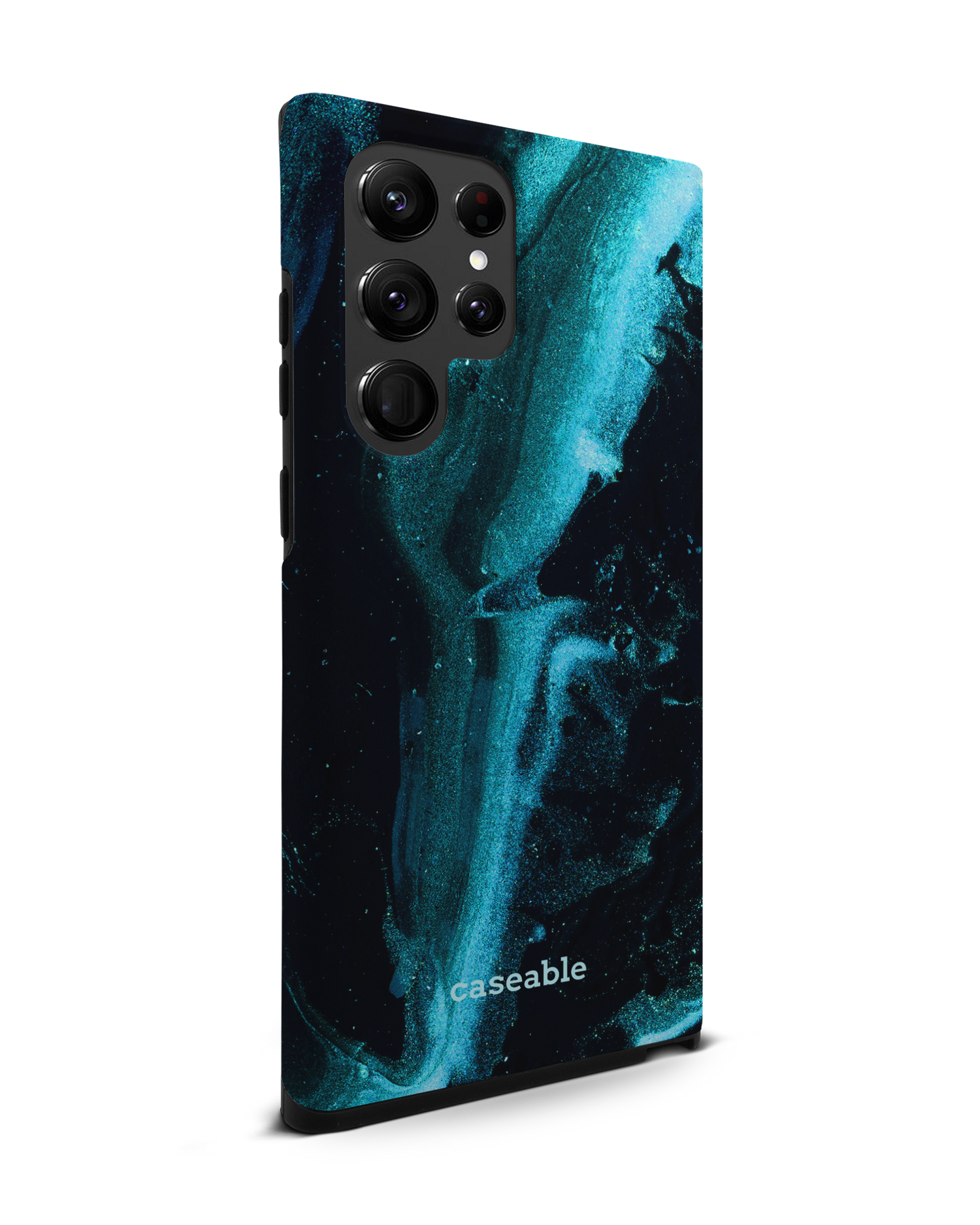Deep Turquoise Sparkle Premium Phone Case Samsung Galaxy S22 Ultra 5G: View from the left side