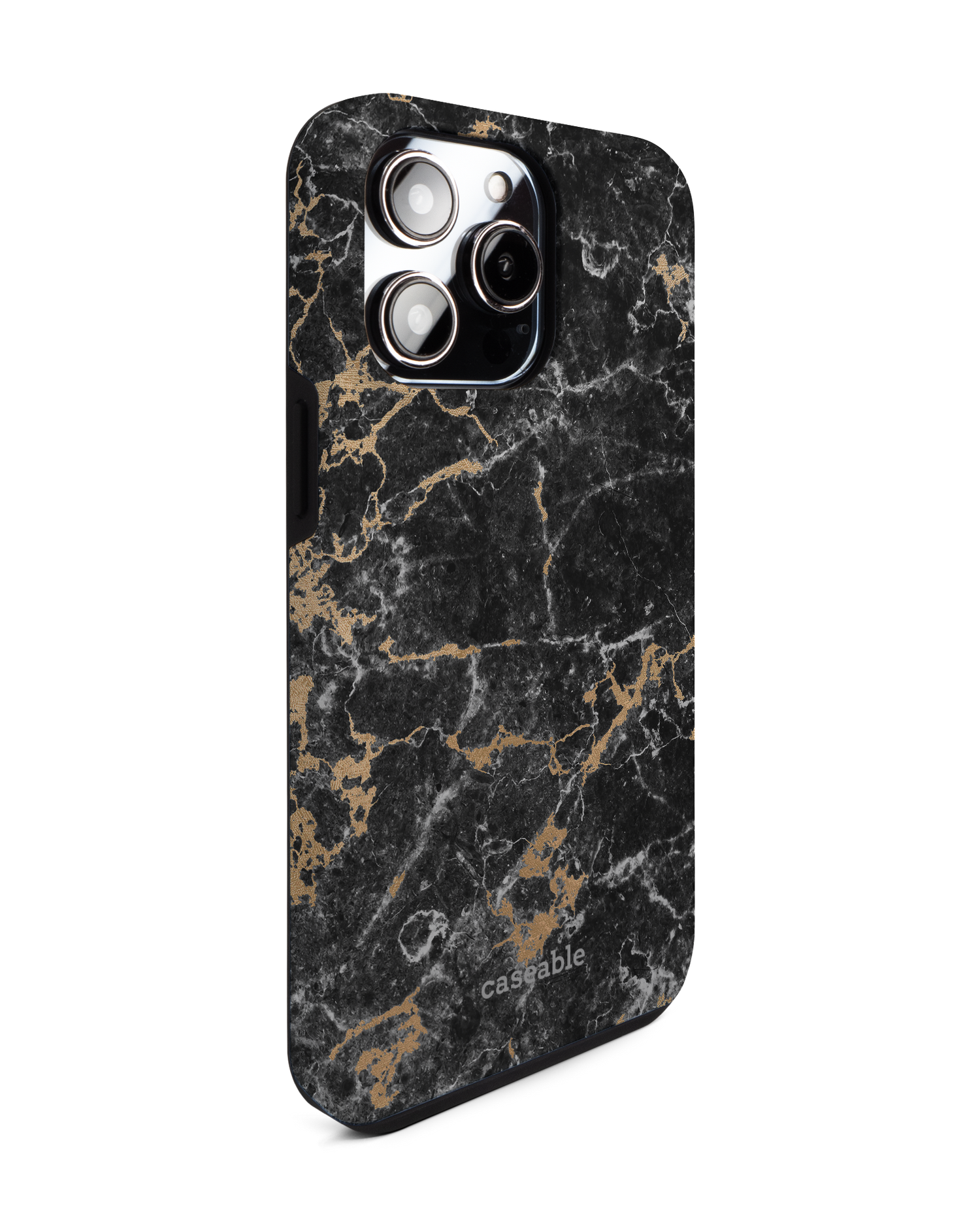 Marble and Gold Premium Phone Case for Apple iPhone 14 Pro Max: View from the left side