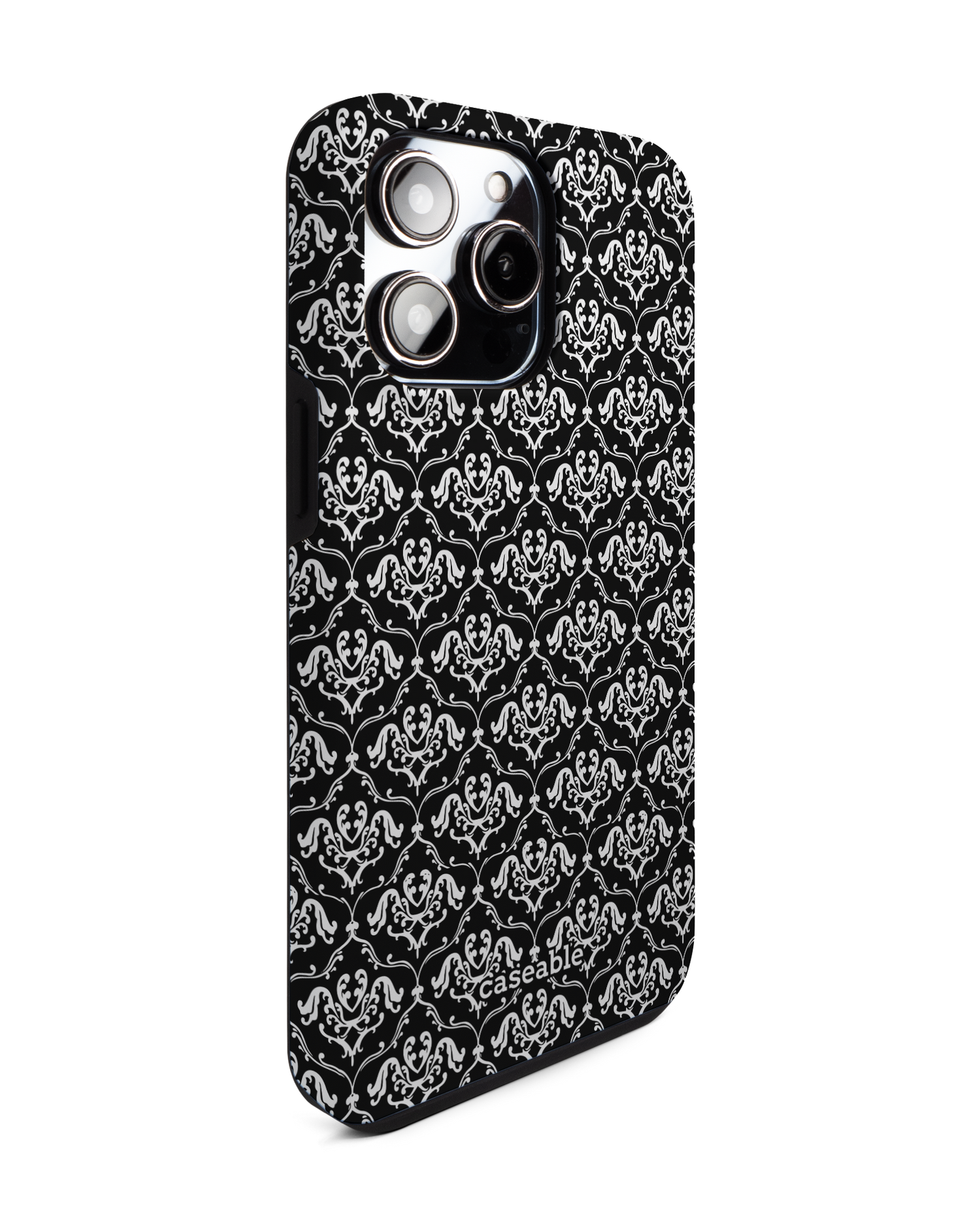 Black French Lillies Premium Phone Case for Apple iPhone 14 Pro Max: View from the left side
