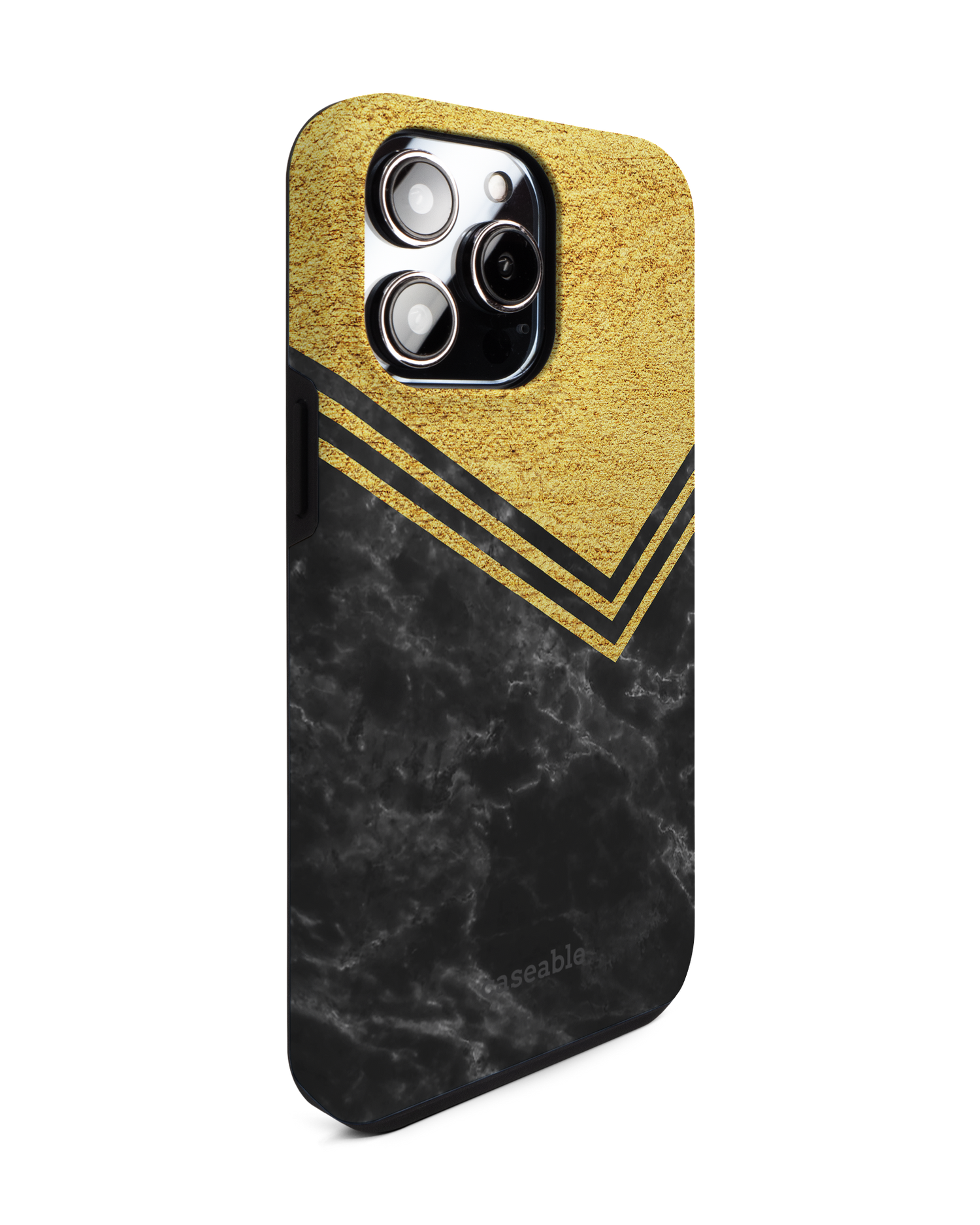 Gold Marble Premium Phone Case for Apple iPhone 14 Pro Max: View from the left side