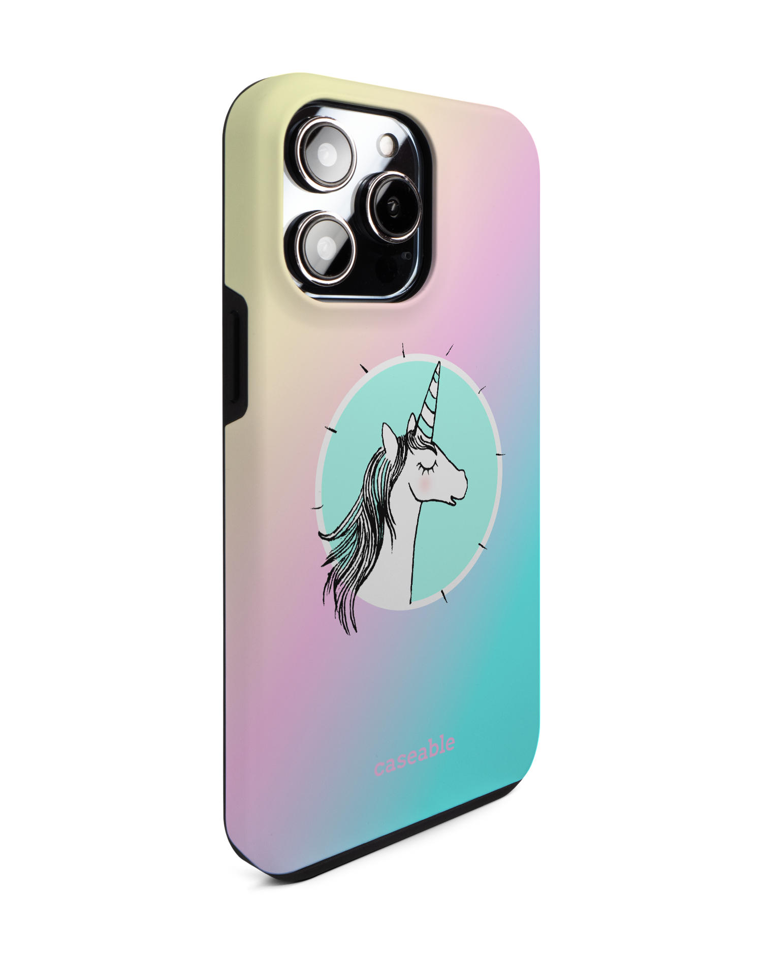 Happiness Unicorn Premium Phone Case for Apple iPhone 14 Pro Max: View from the left side