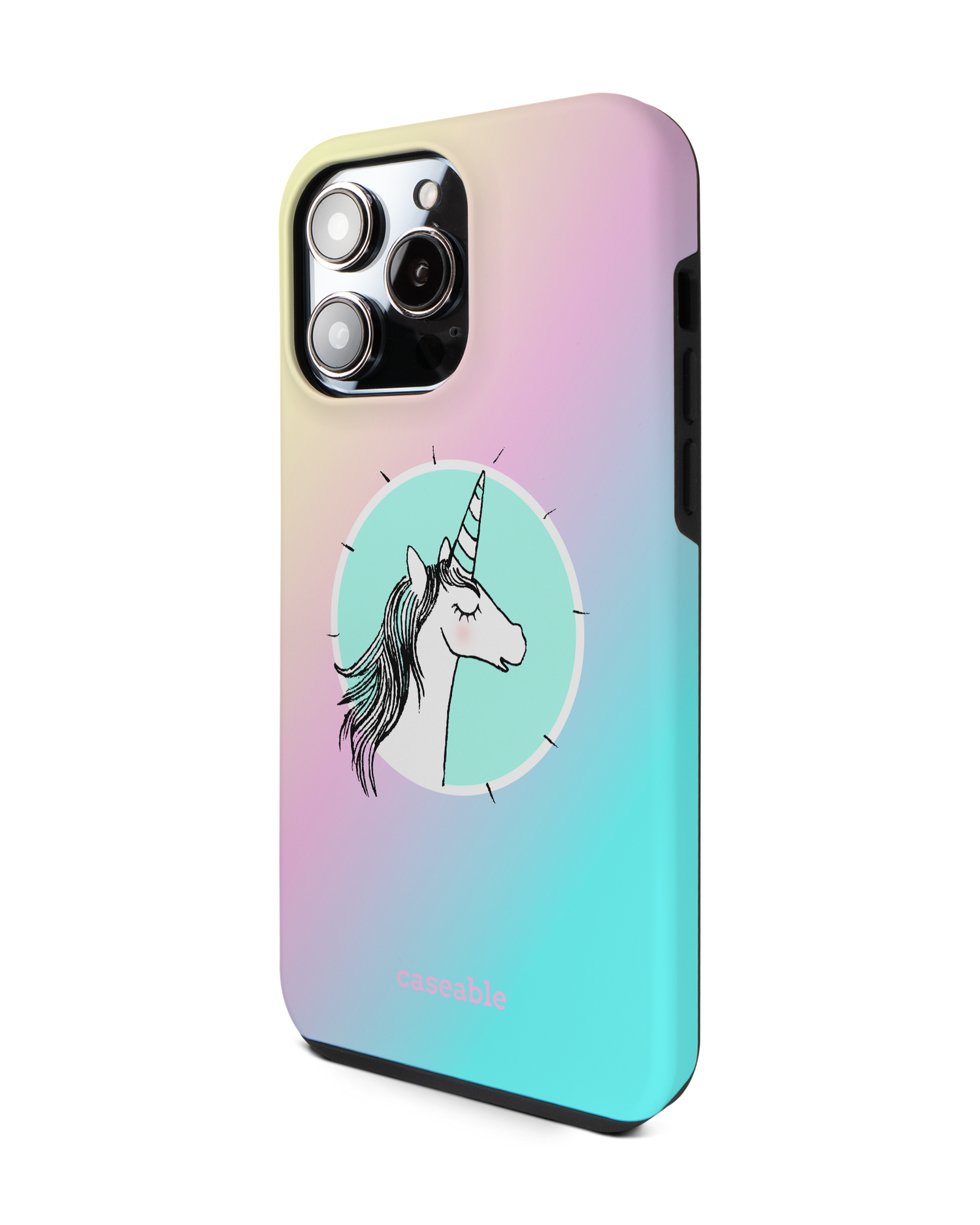 Happiness Unicorn Premium Phone Case for Apple iPhone 14 Pro Max: View from the right side