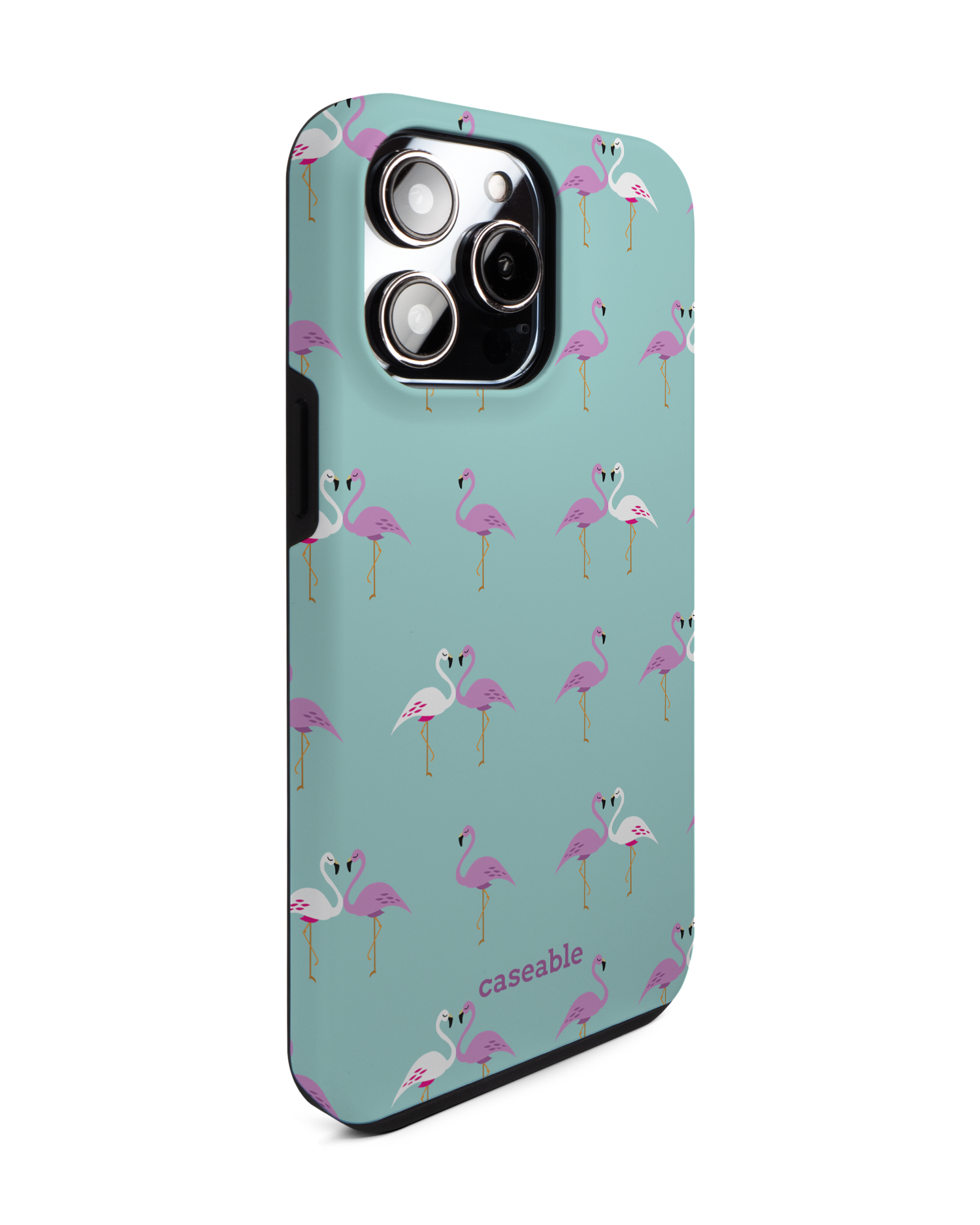 Two Flamingos Premium Phone Case for Apple iPhone 14 Pro Max: View from the left side