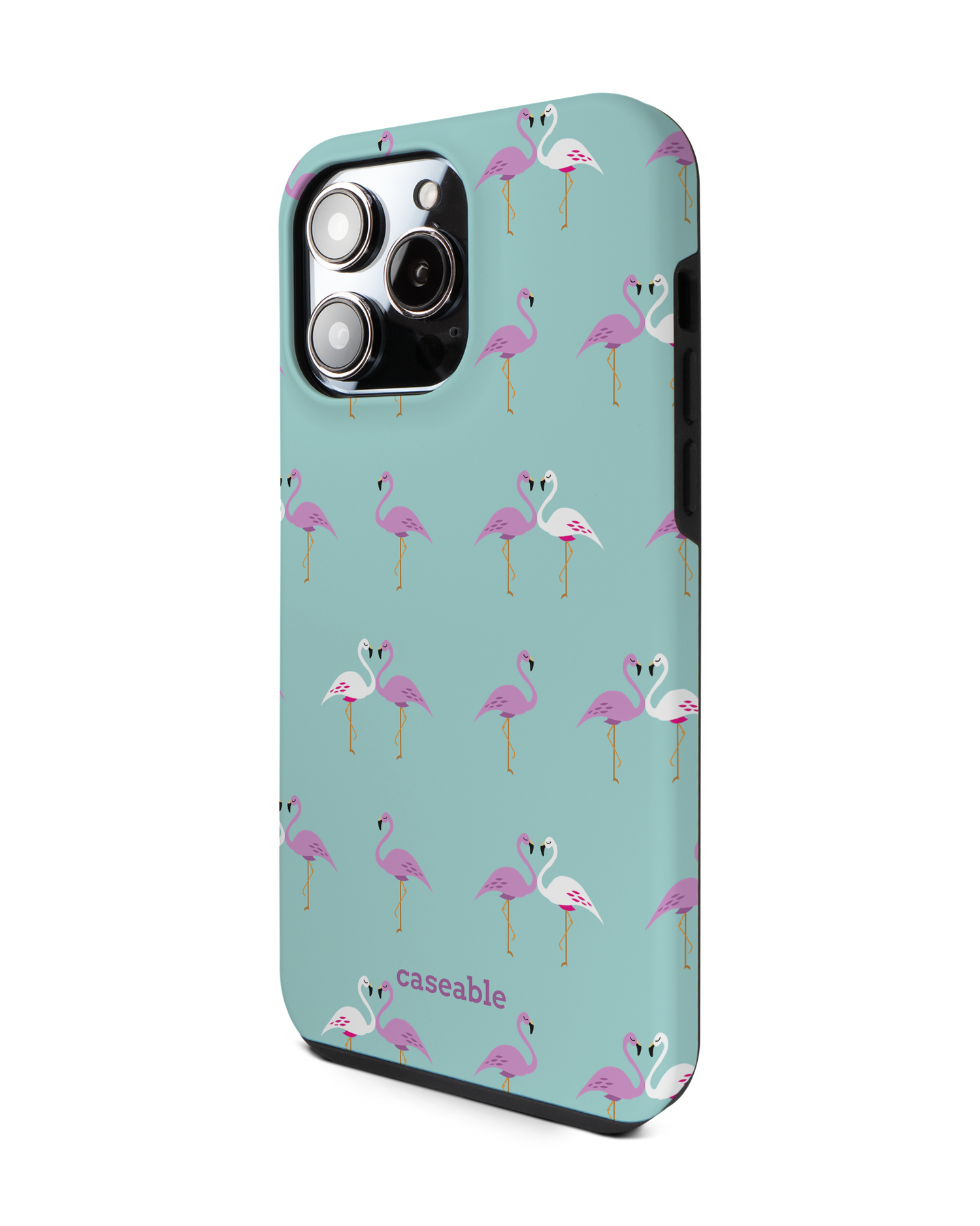 Two Flamingos Premium Phone Case for Apple iPhone 14 Pro Max: View from the right side