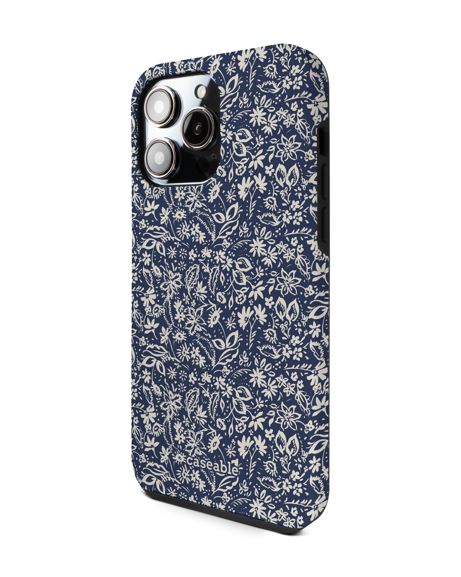Ditsy Blue Paisley Premium Phone Case for Apple iPhone 14 Pro Max: View from the right side