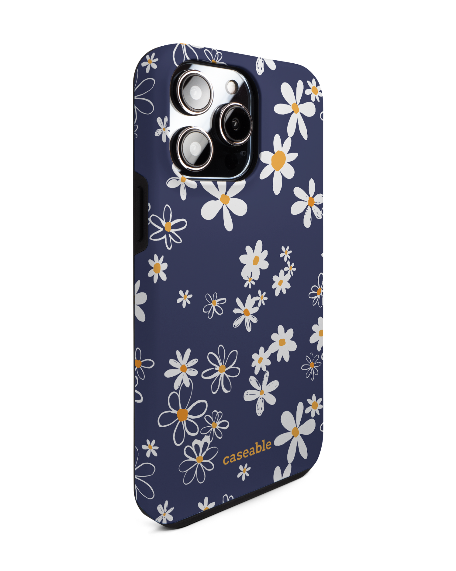 Navy Daisies Premium Phone Case for Apple iPhone 14 Pro Max: View from the left side