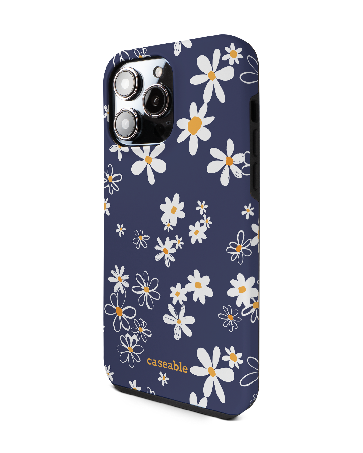 Navy Daisies Premium Phone Case for Apple iPhone 14 Pro Max: View from the right side