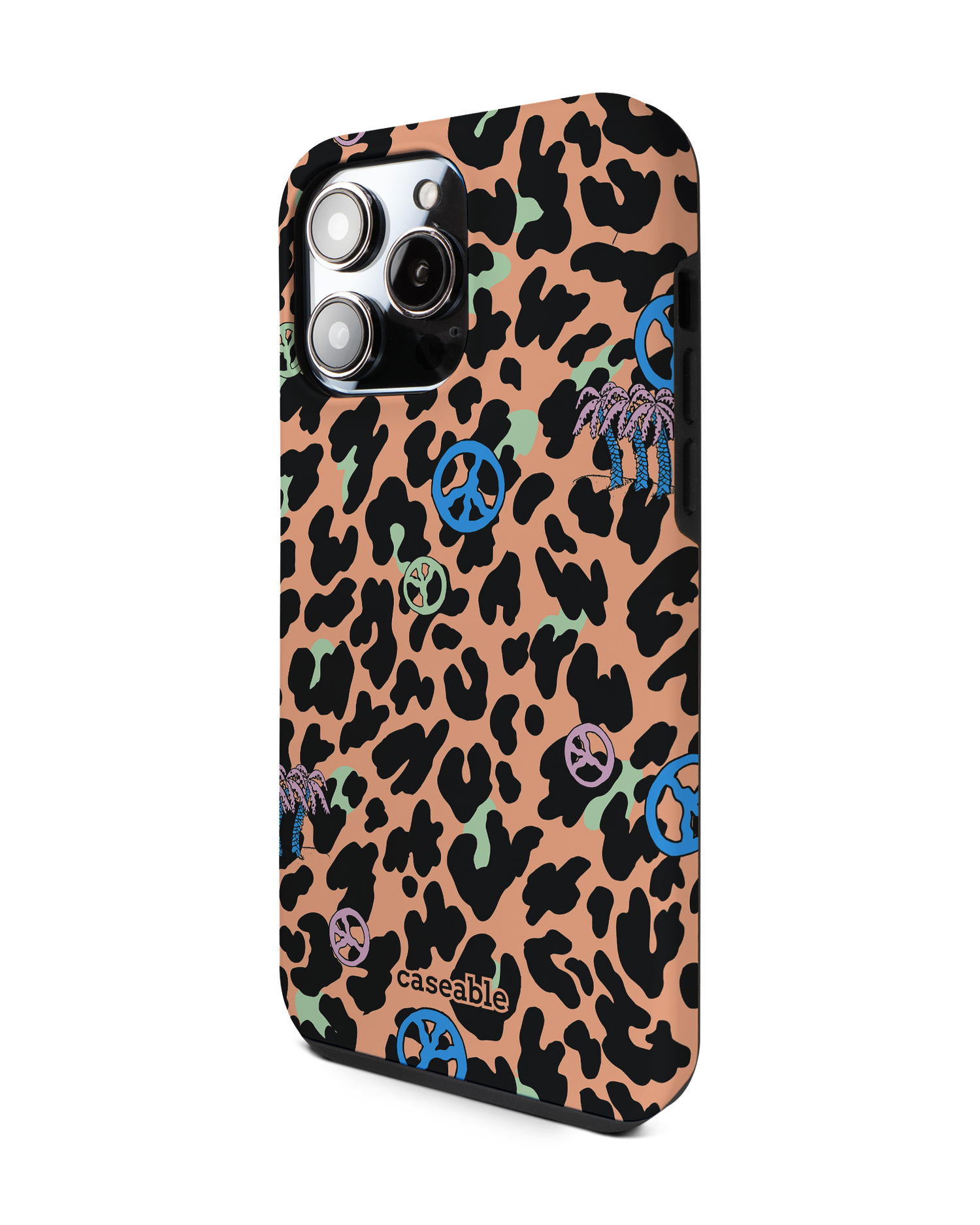 Leopard Peace Palms Premium Phone Case for Apple iPhone 14 Pro Max: View from the right side