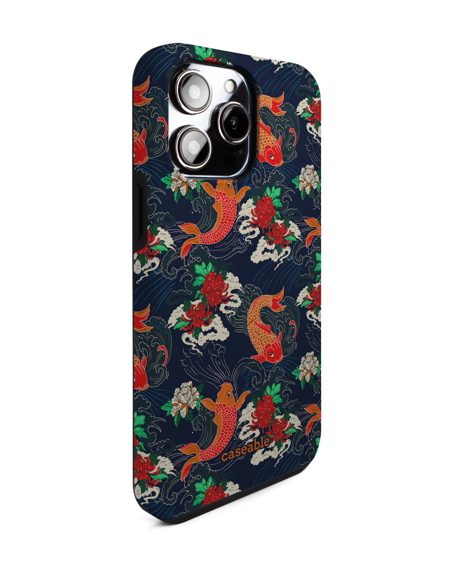 Repeating Koi Premium Phone Case for Apple iPhone 14 Pro Max: View from the left side