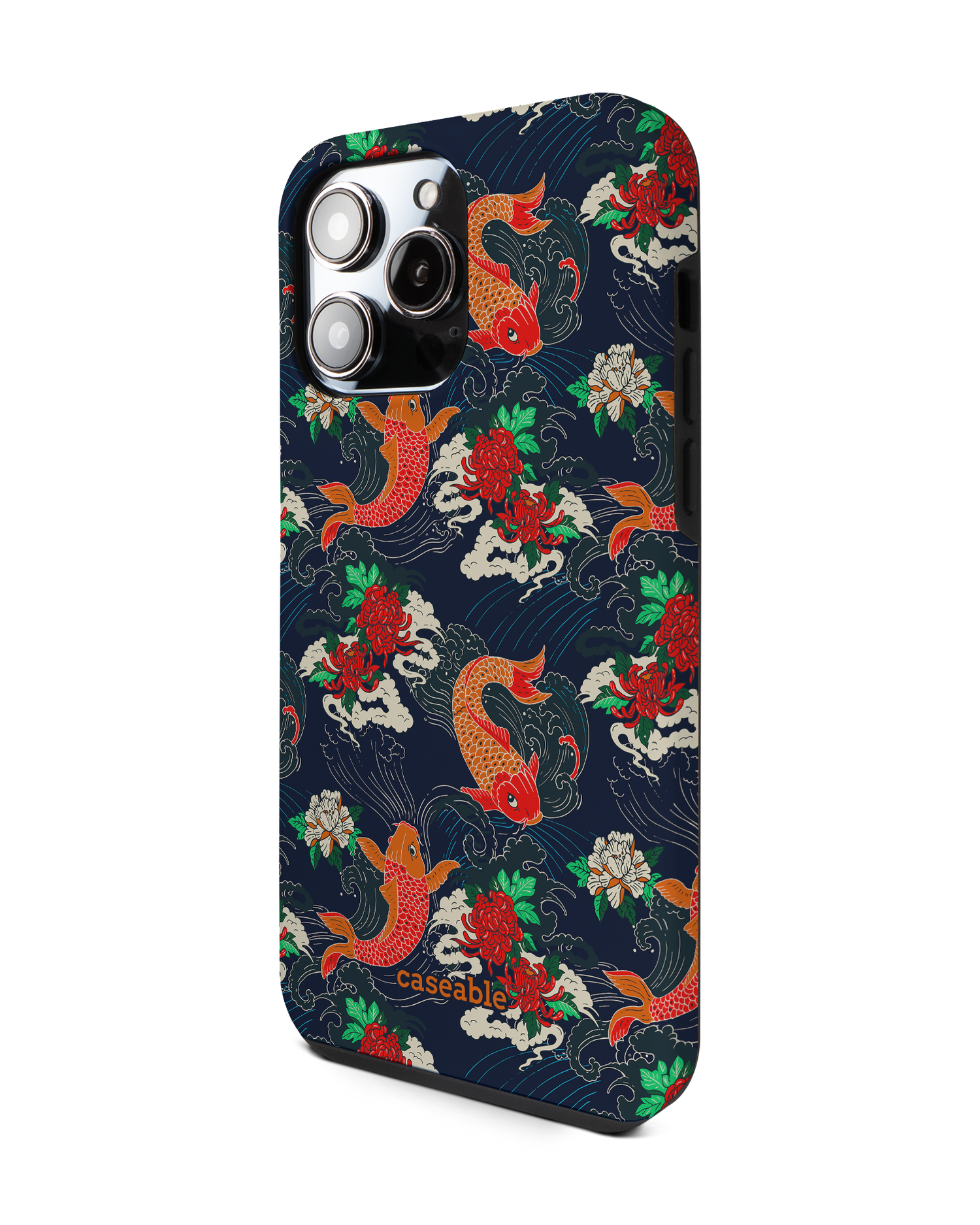 Repeating Koi Premium Phone Case for Apple iPhone 14 Pro Max: View from the right side