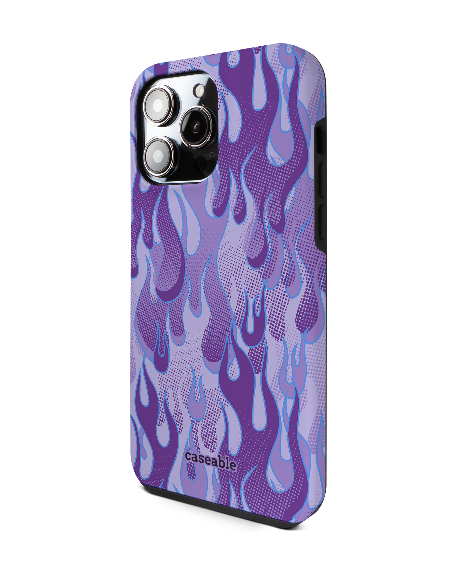 Purple Flames Premium Phone Case for Apple iPhone 14 Pro Max: View from the right side