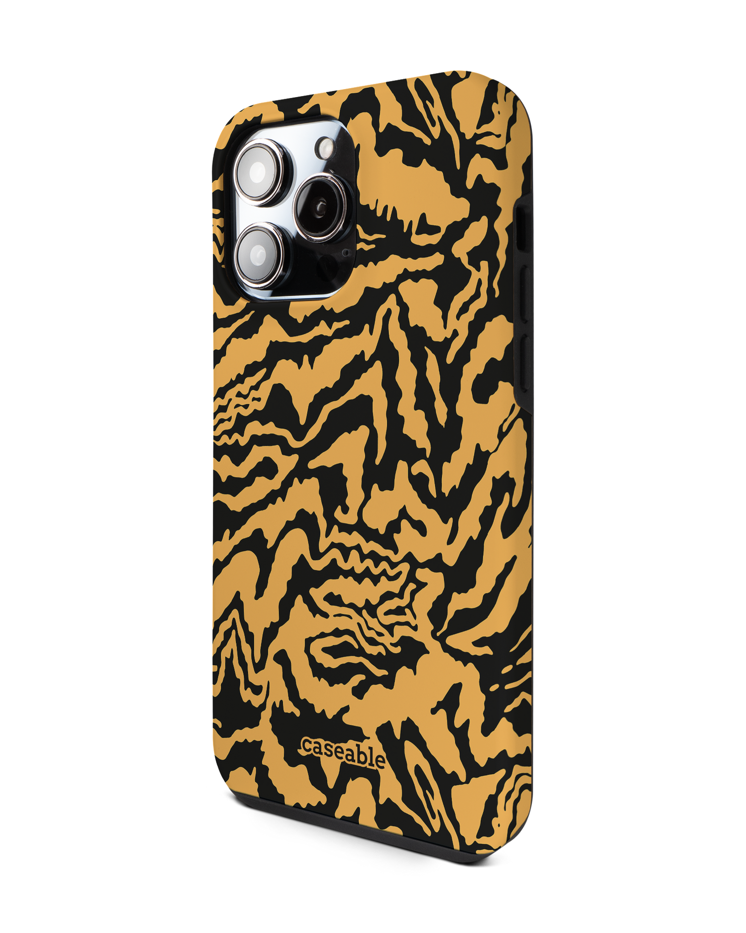 Warped Tiger Stripes Premium Phone Case for Apple iPhone 14 Pro Max: View from the right side