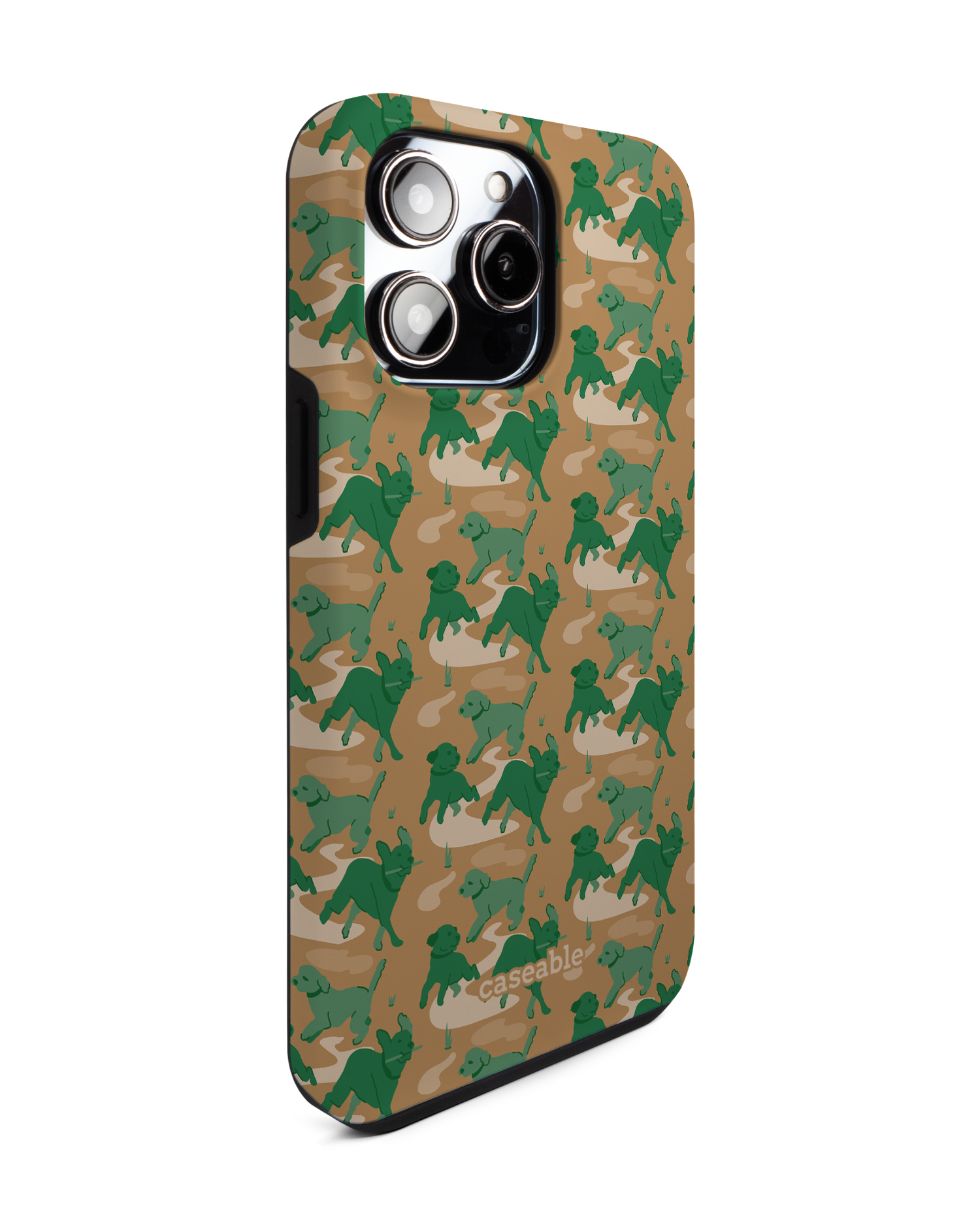 Dog Camo Premium Phone Case for Apple iPhone 14 Pro Max: View from the left side