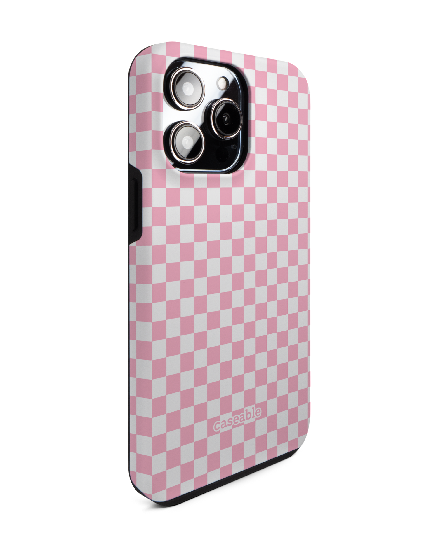 Pink Checkerboard Premium Phone Case for Apple iPhone 14 Pro Max: View from the left side