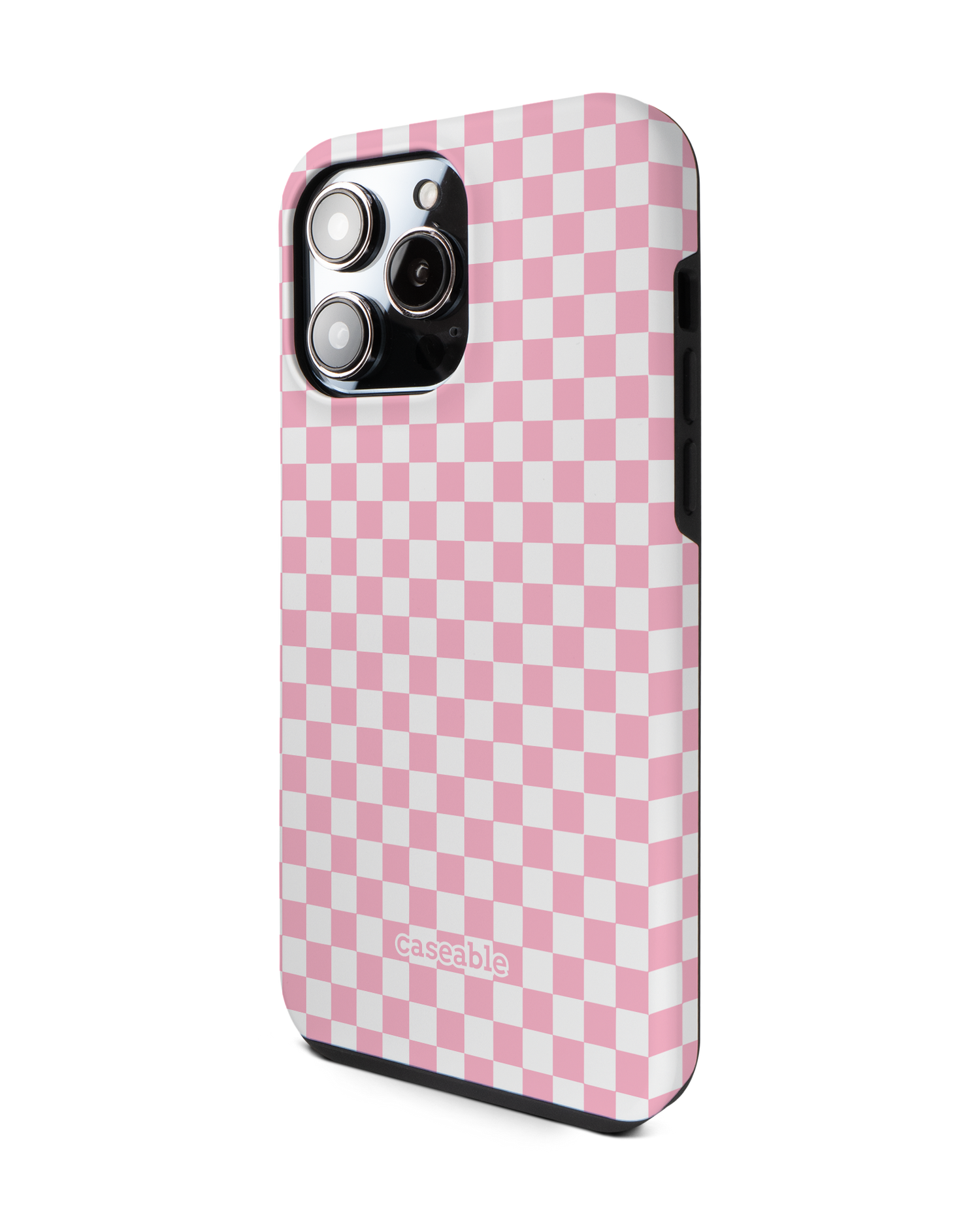 Pink Checkerboard Premium Phone Case for Apple iPhone 14 Pro Max: View from the right side