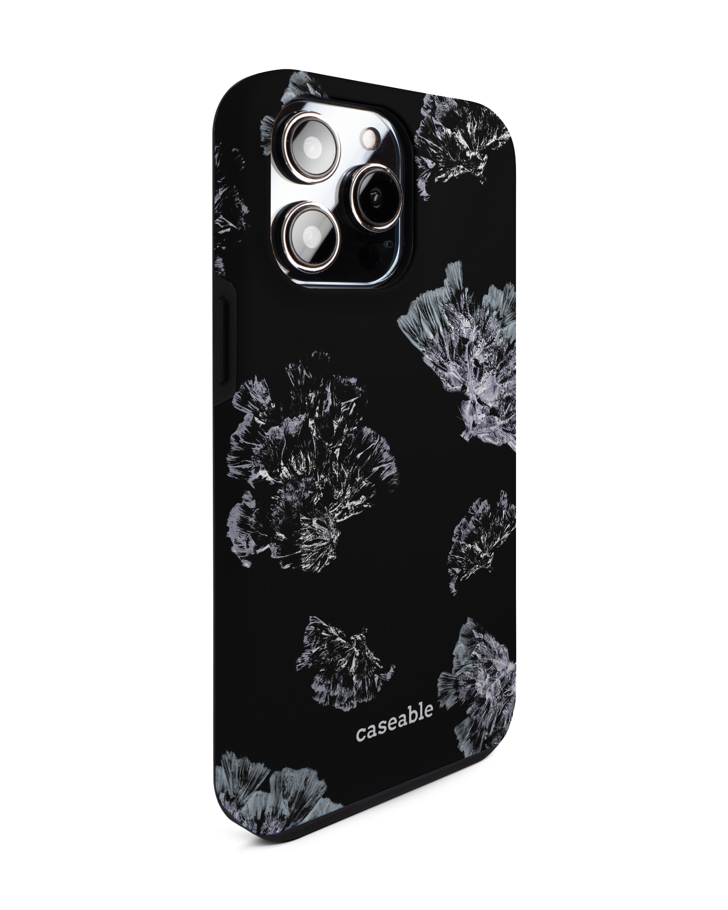 Silver Petals Premium Phone Case for Apple iPhone 14 Pro Max: View from the left side