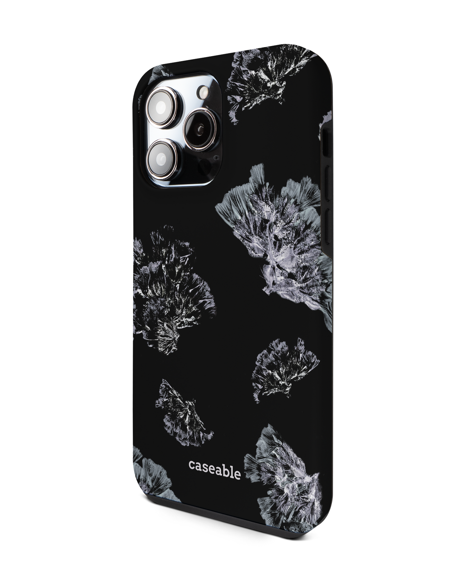 Silver Petals Premium Phone Case for Apple iPhone 14 Pro Max: View from the right side