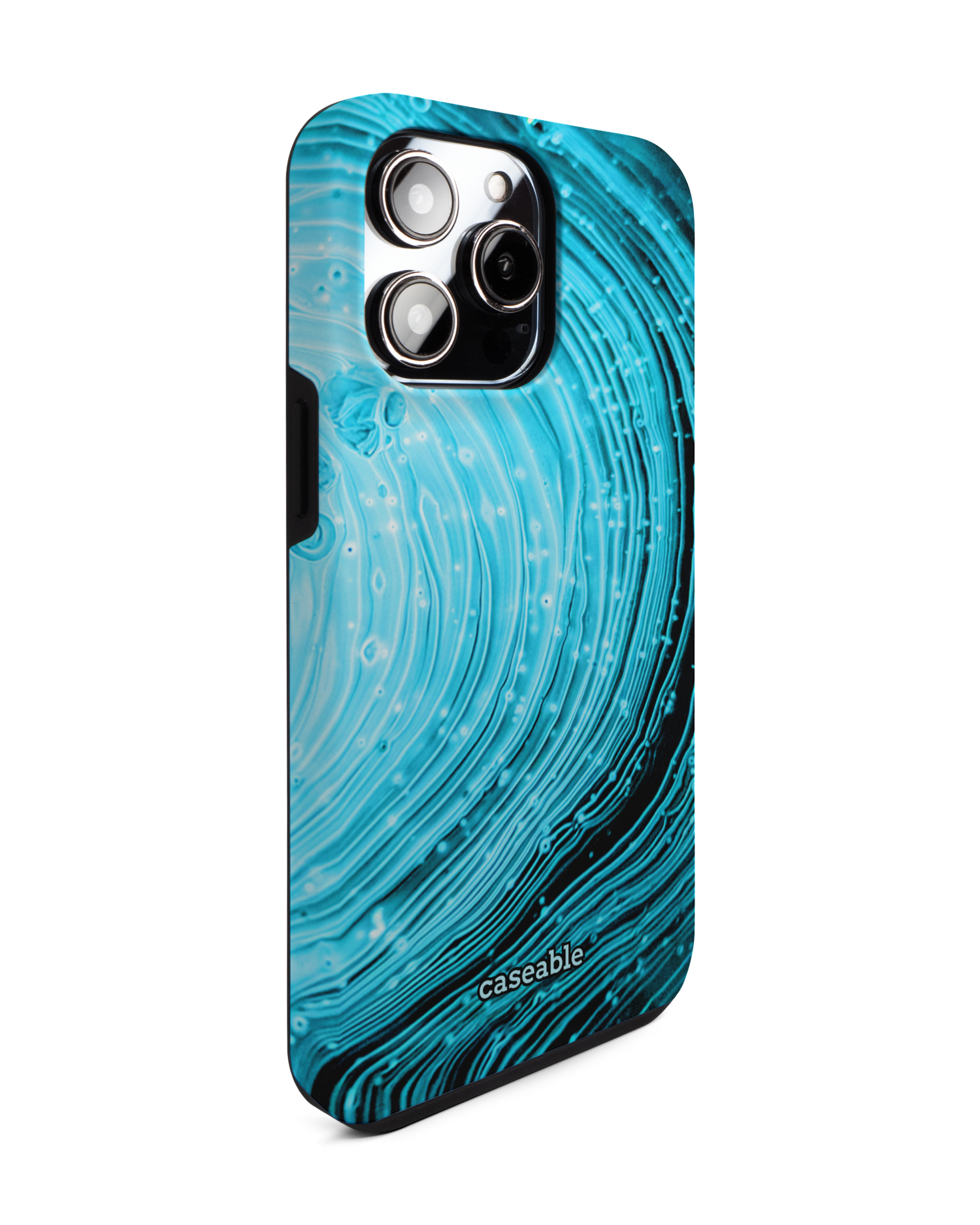 Turquoise Ripples Premium Phone Case for Apple iPhone 14 Pro Max: View from the left side