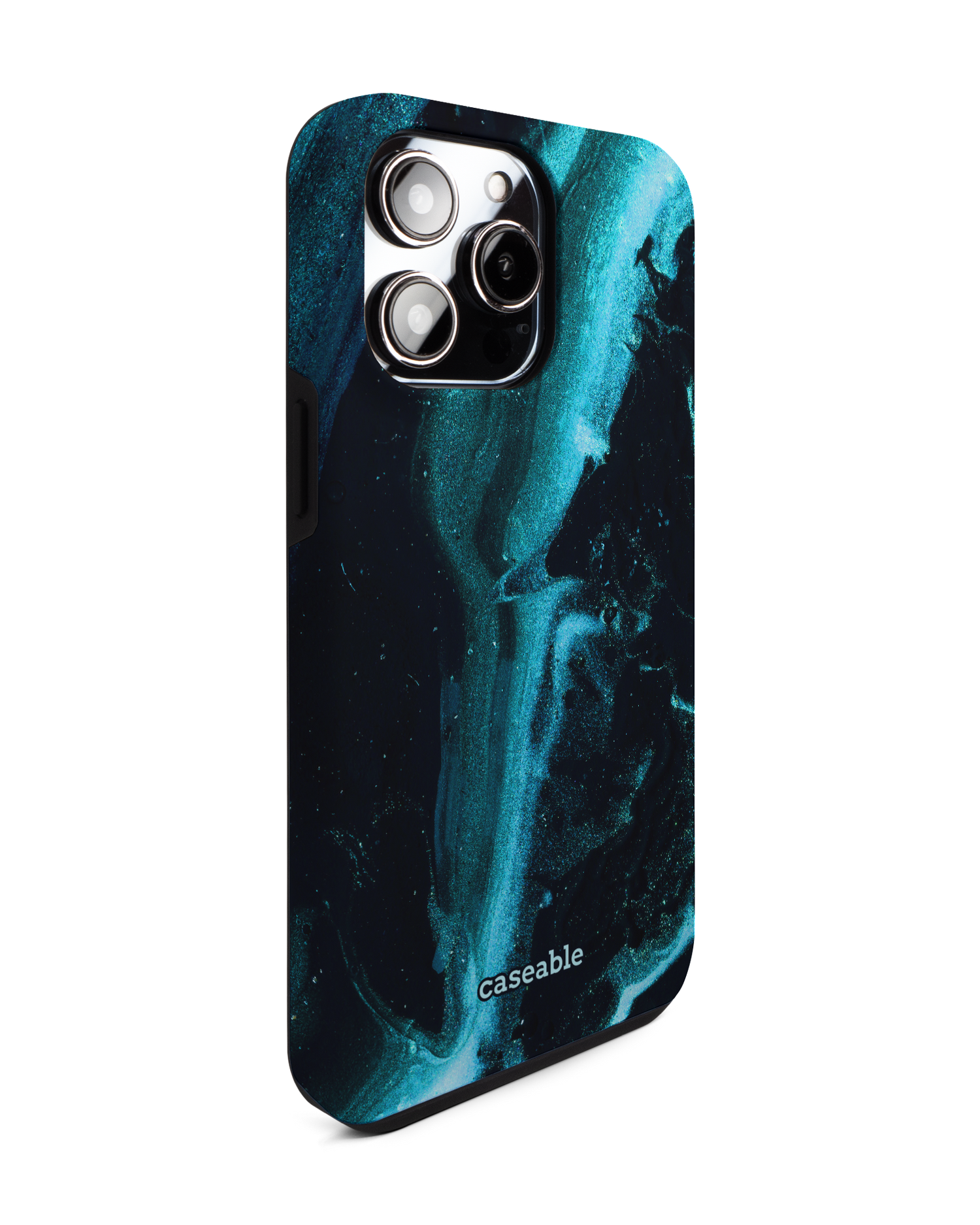 Deep Turquoise Sparkle Premium Phone Case for Apple iPhone 14 Pro Max: View from the left side