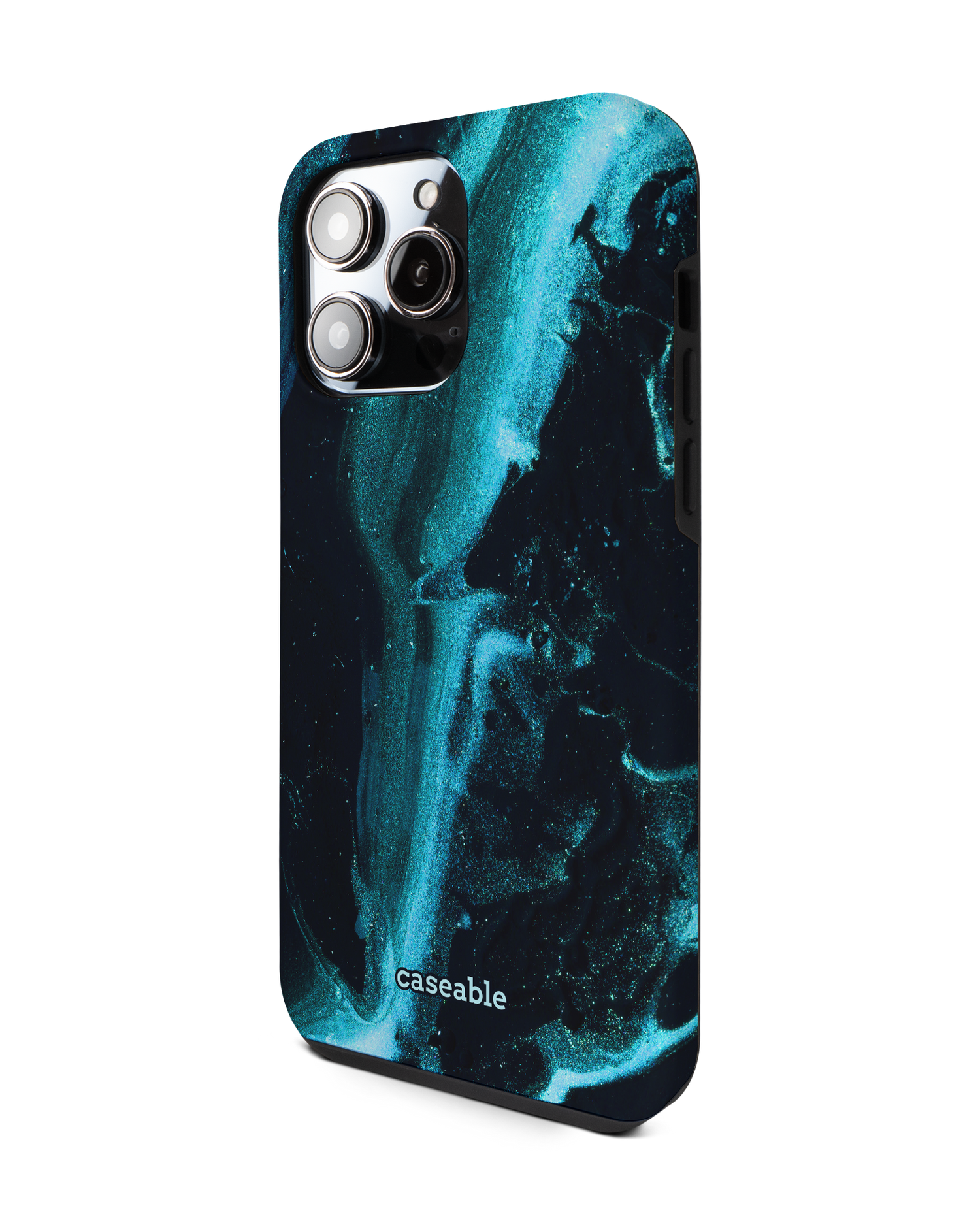Deep Turquoise Sparkle Premium Phone Case for Apple iPhone 14 Pro Max: View from the right side